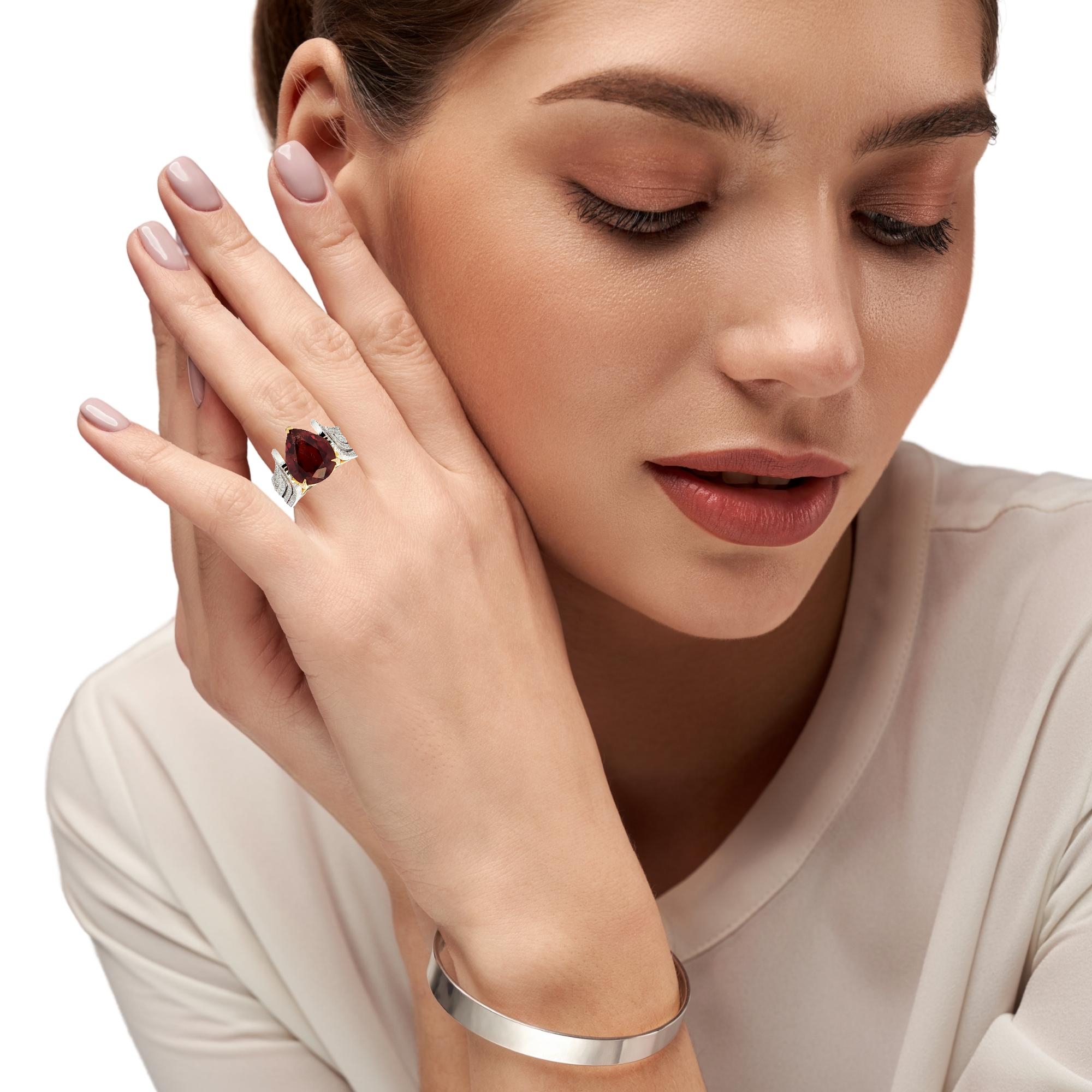 High-luxury pear-cut natural 6.24 ct no-heat ruby ring with diamond accents in 18K white gold