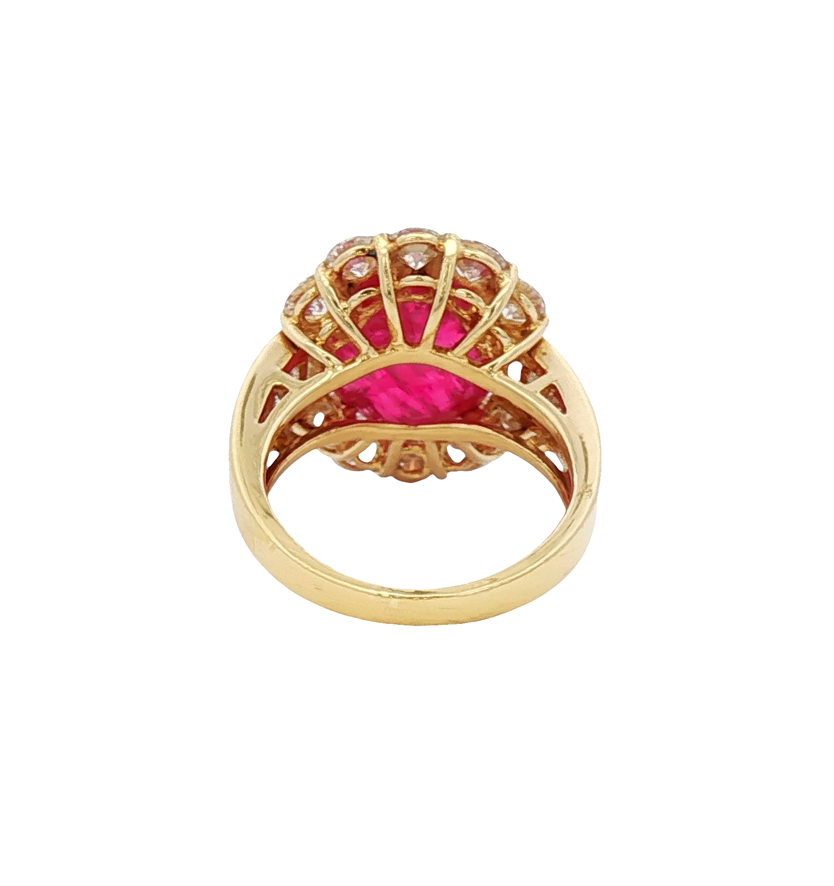 10.00 Carat Untreated Burmese Ruby Round Cabochon with Diamonds in 18k Gold, AGL Certified