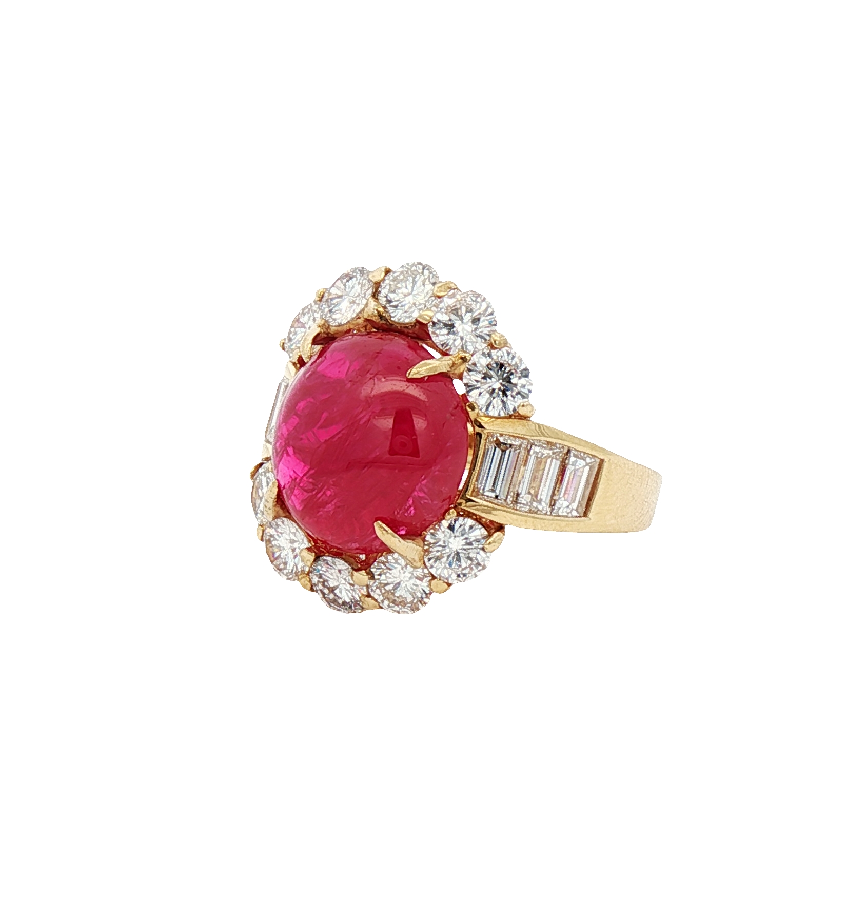 10.00 Carat Untreated Burmese Ruby Round Cabochon with Diamonds in 18k Gold, AGL Certified