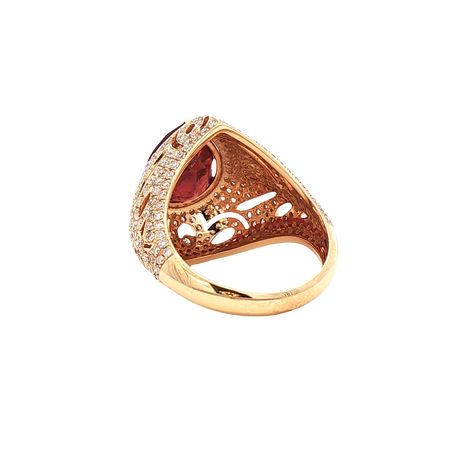 High-luxury 4.81-carat Mozambique no-heat pear-shaped ruby ring with diamonds in 18k yellow gold