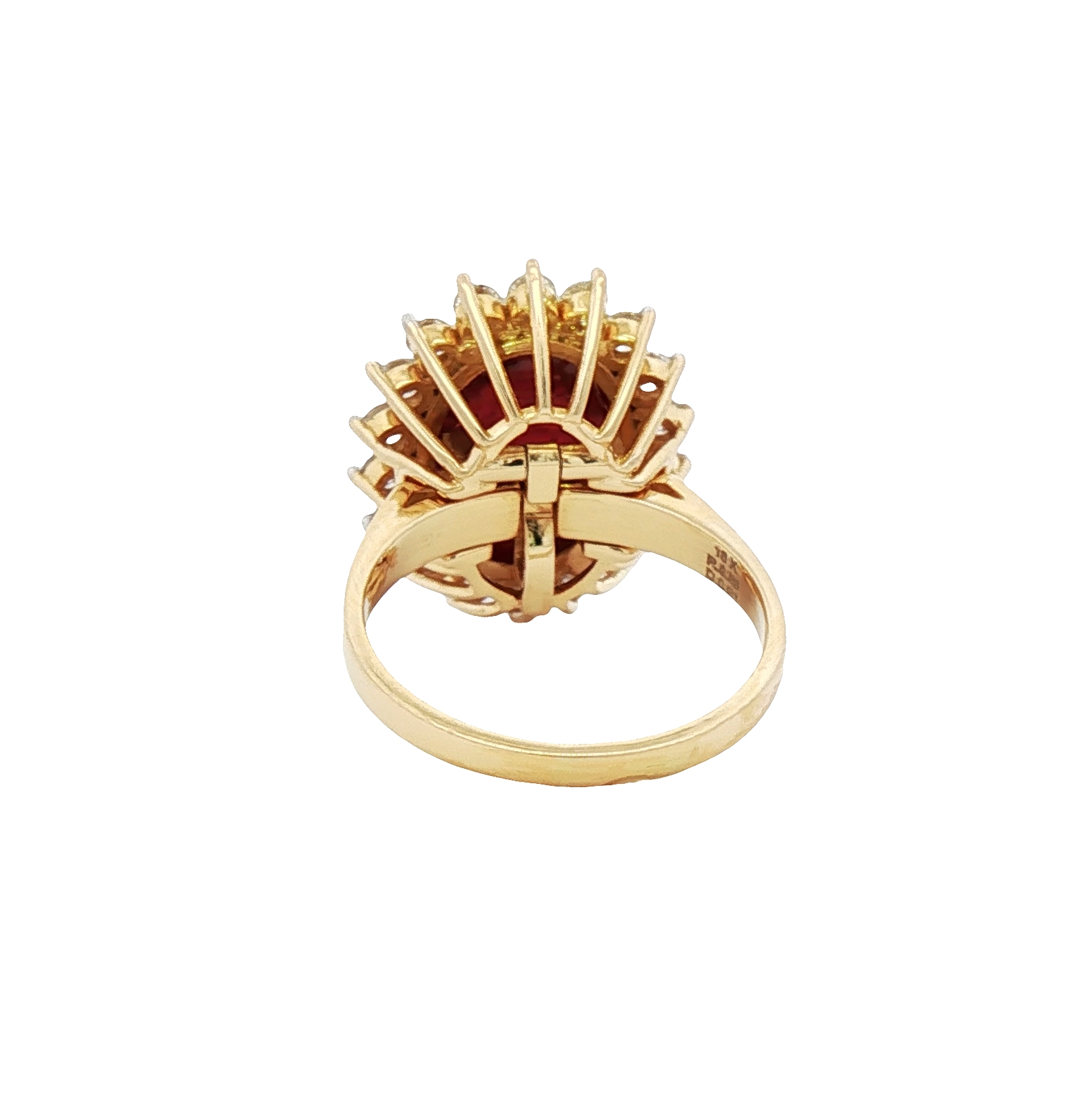 No-heat Tanzanian ruby cabochon 9.98 ct ring in 18k yellow gold with diamond accents, certified by C. Dunaigre