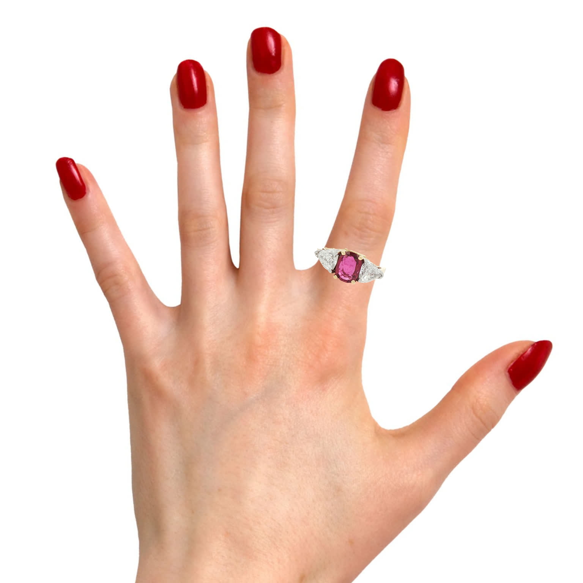 1.05 ct natural oval ruby ring with 1.10 ct diamonds in 18k yellow gold, luxury high jewelry design