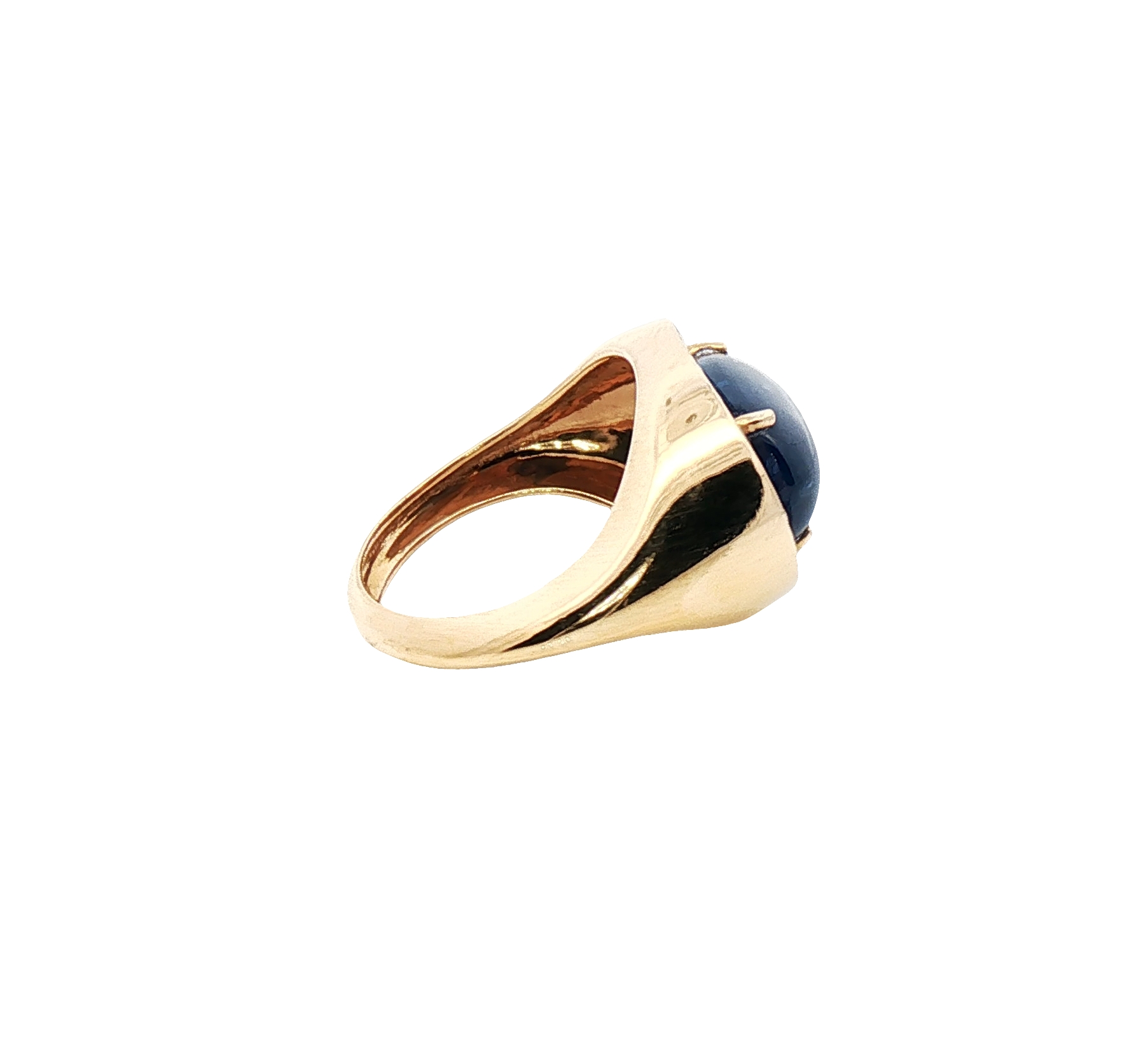 8.84 carat Burmese blue sapphire cabochon ring in 18K yellow gold with 0.60 carats diamonds, natural no-heat sapphire