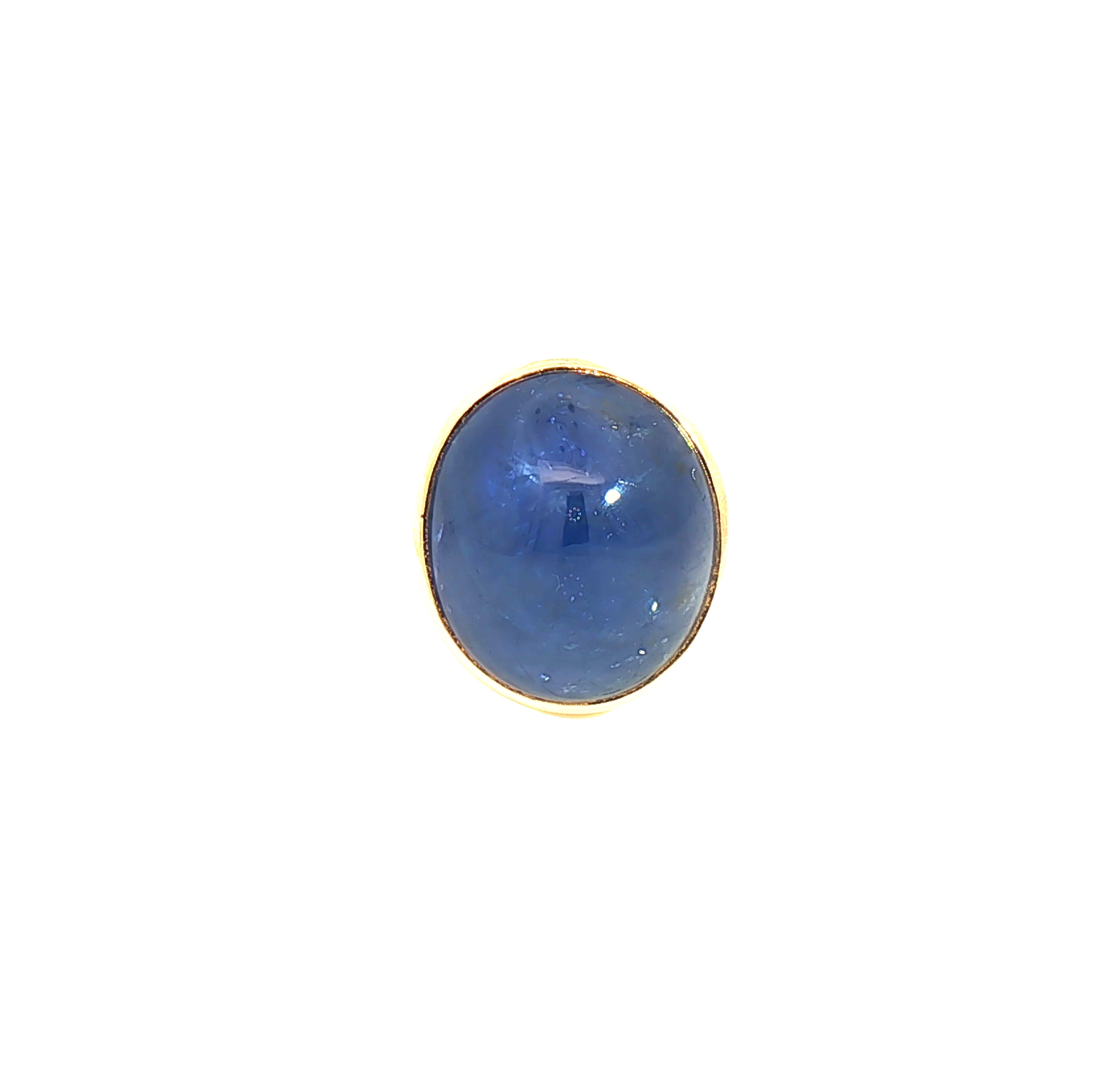 17.61 carat Burmese blue sapphire cabochon ring in 18K yellow gold, certified by C. Dunaigre, natural no-heat sapphire