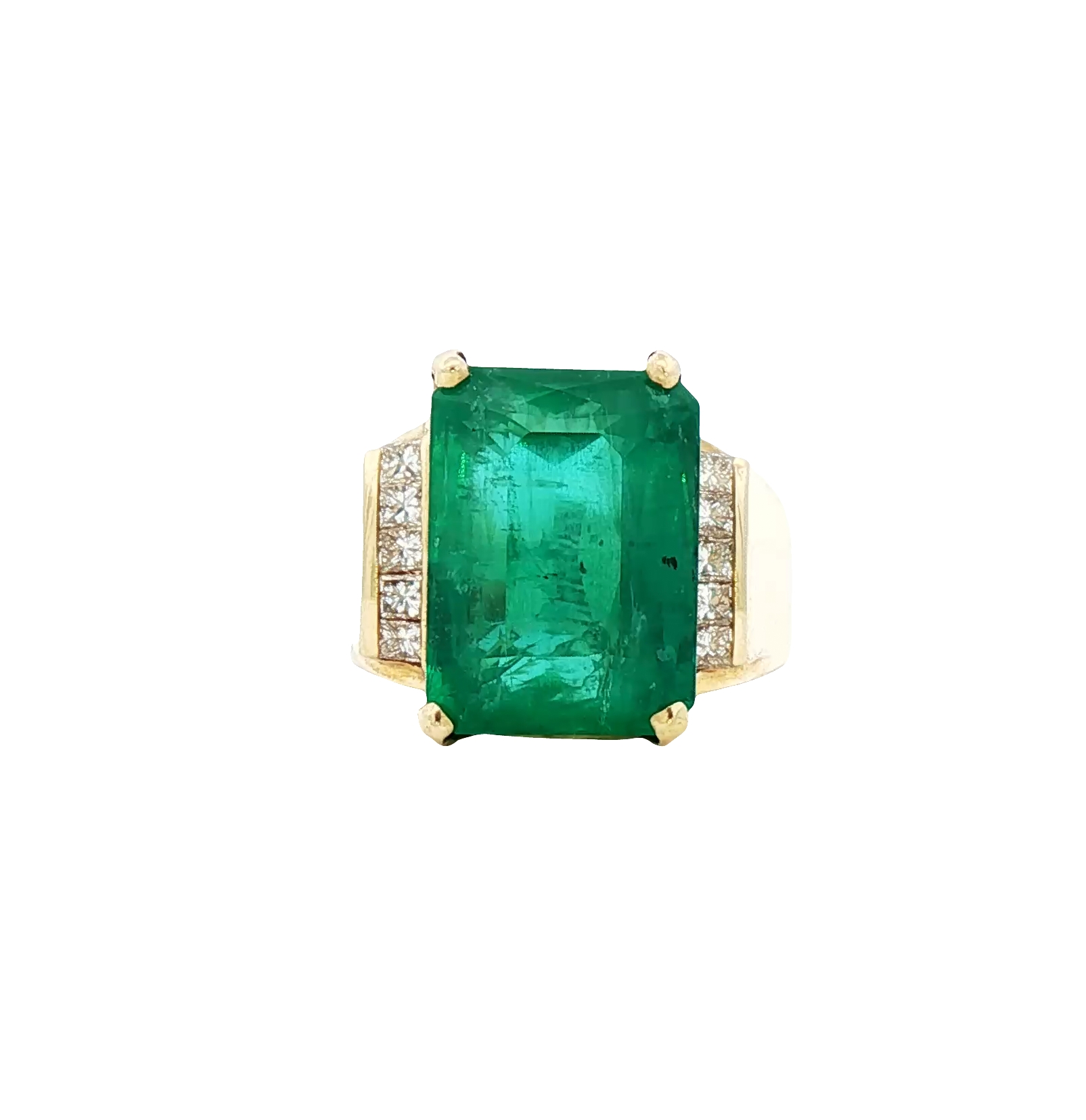 18.98 ct natural Brazilian octagonal emerald in 18K yellow gold with ~0.20 ct diamonds, C. Dunaigre certified