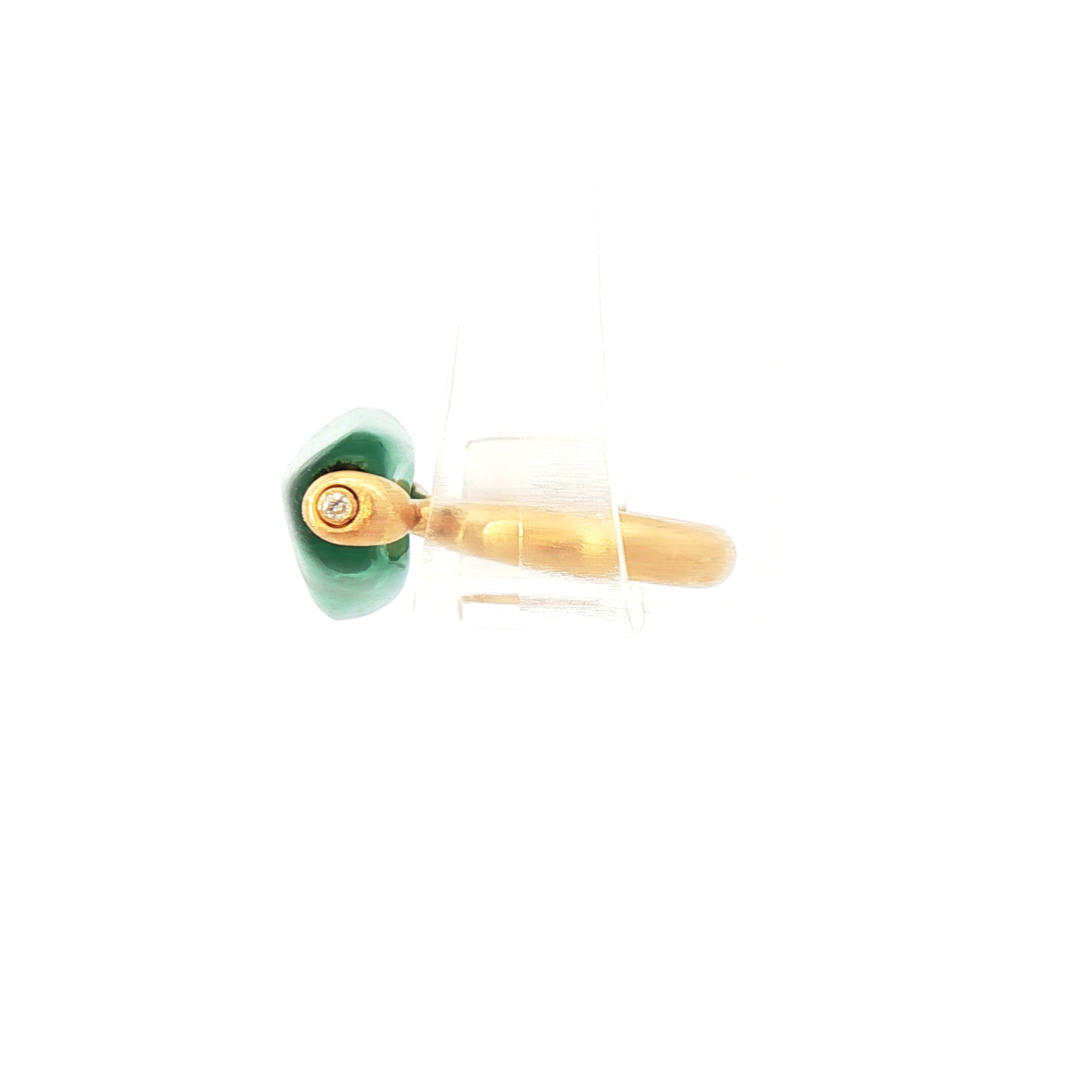 18K yellow gold ring set with a 15.20 ct natural emerald bead/cabochon and a 0.02 ct diamond accent.