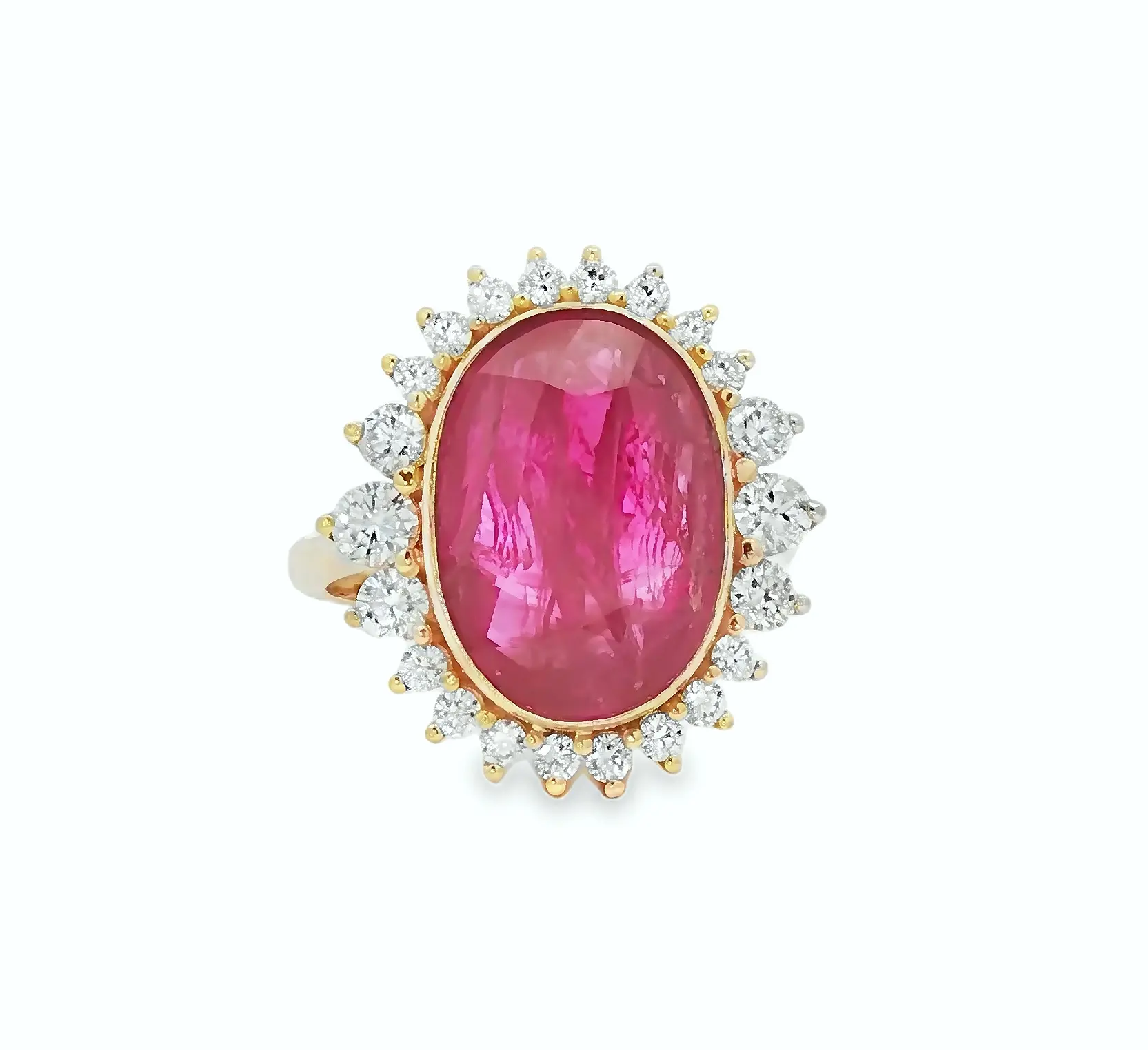 “Magnificent 8.13 carat oval-shaped natural ruby ring with 0.81 carats of diamonds set in 18K gold, untreated No Heat ruby, luxury fine jewelry auction piece.”