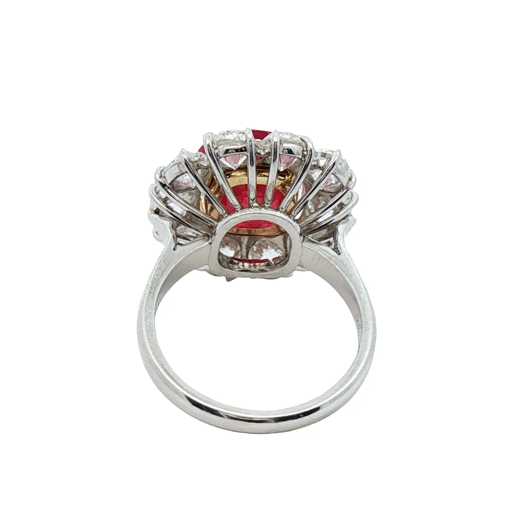 6.43 carat no-heat Tajikistan ruby cushion-cut ring with diamonds in platinum