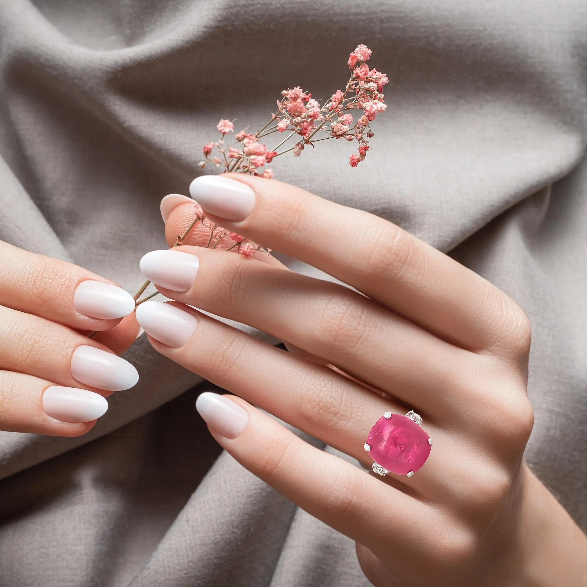 9.00 carat cushion-cut Burma ruby ring with 0.17 ct diamonds in 18K gold, luxury fine jewelry