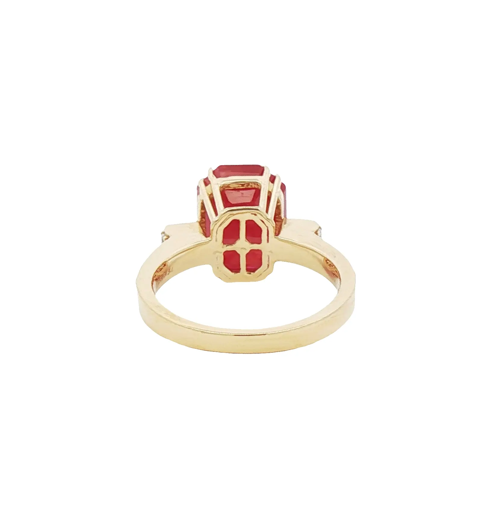Luxury 8.34 carat emerald-cut natural no-heat ruby ring with diamond accents in 18K gold