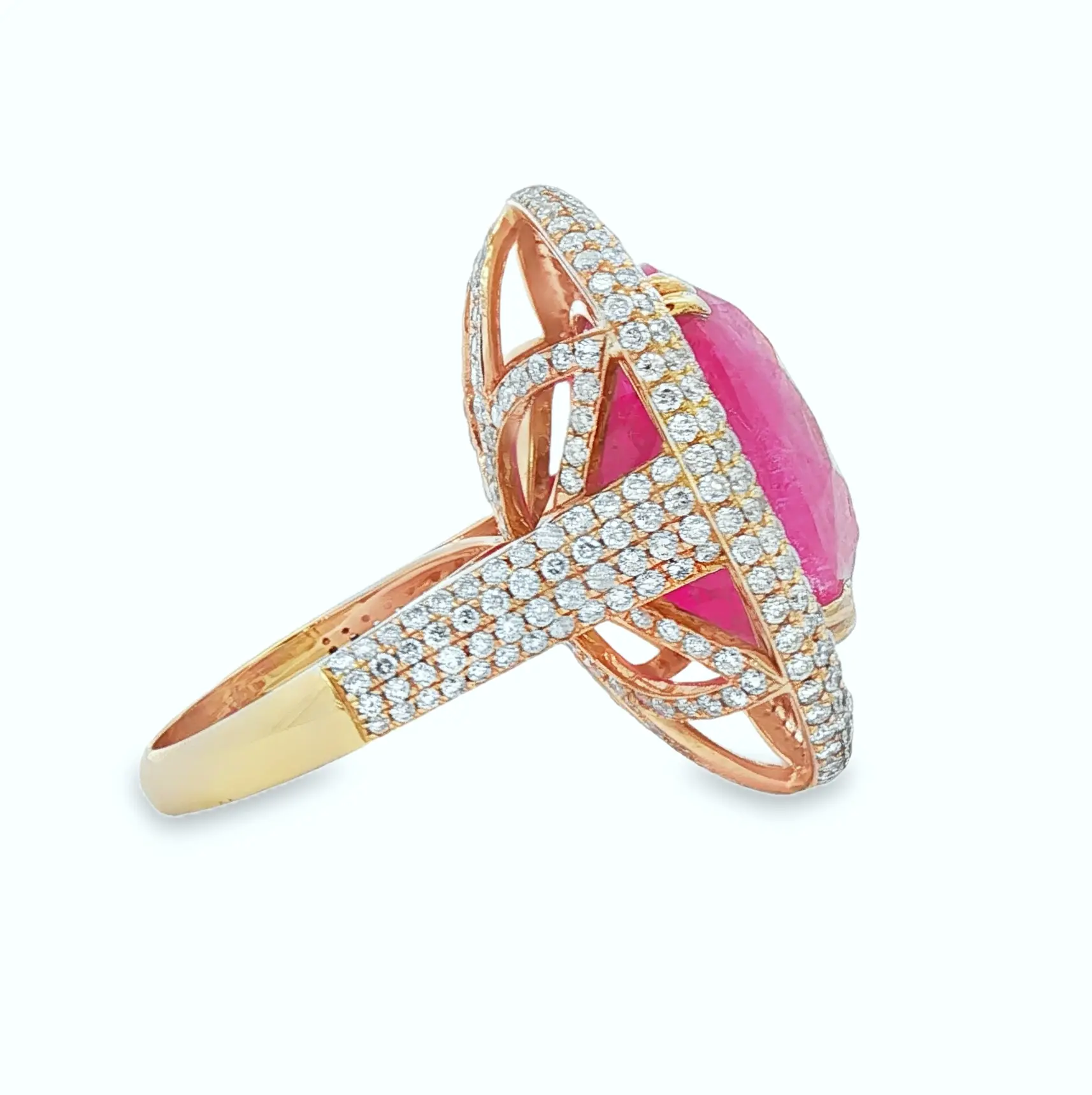 23.61 Carat Natural Burmese Ruby Cushion in 18k Yellow Gold