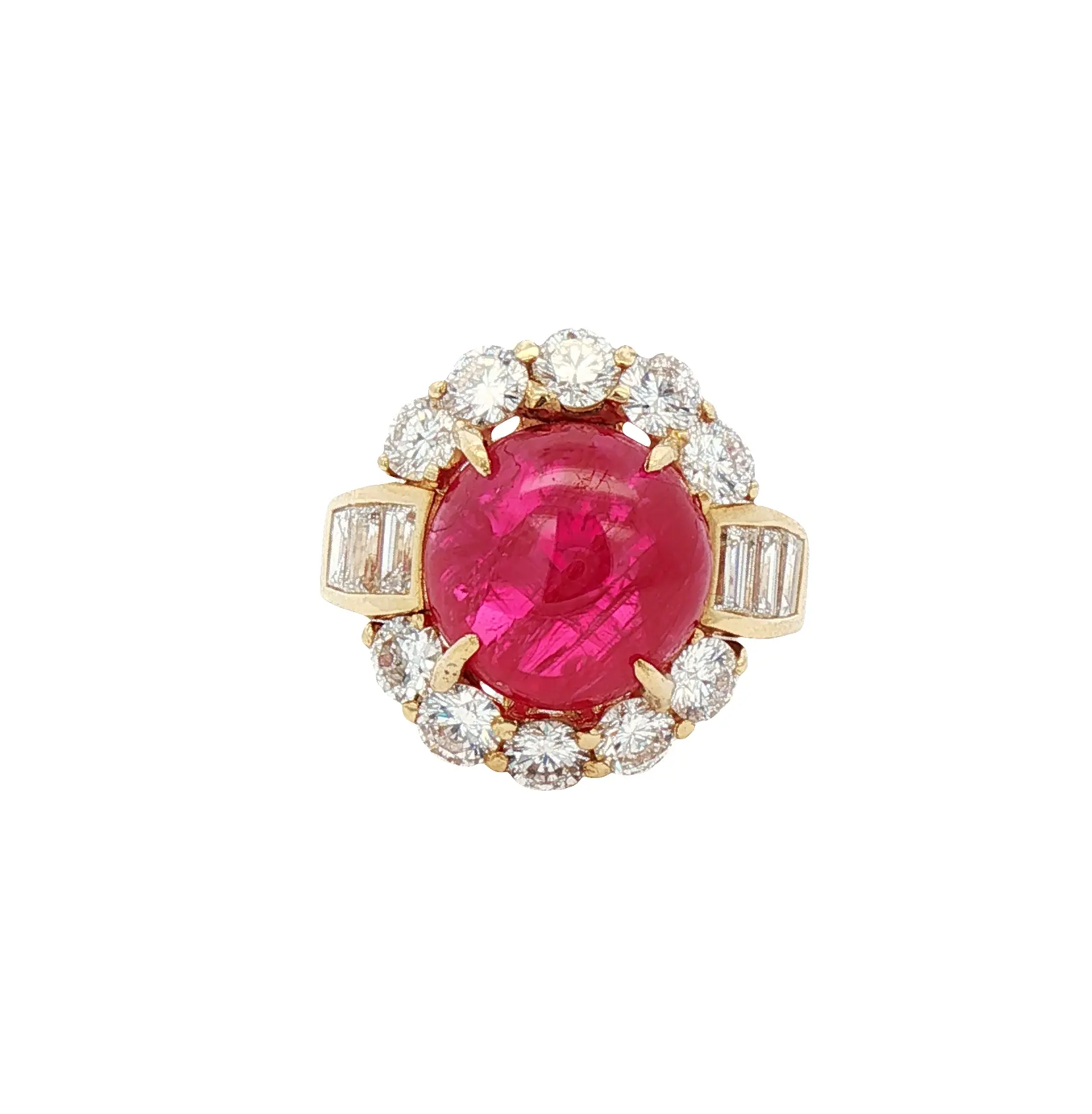10.00 Carat Untreated Burmese Ruby Round Cabochon with Diamonds in 18k Gold, AGL Certified