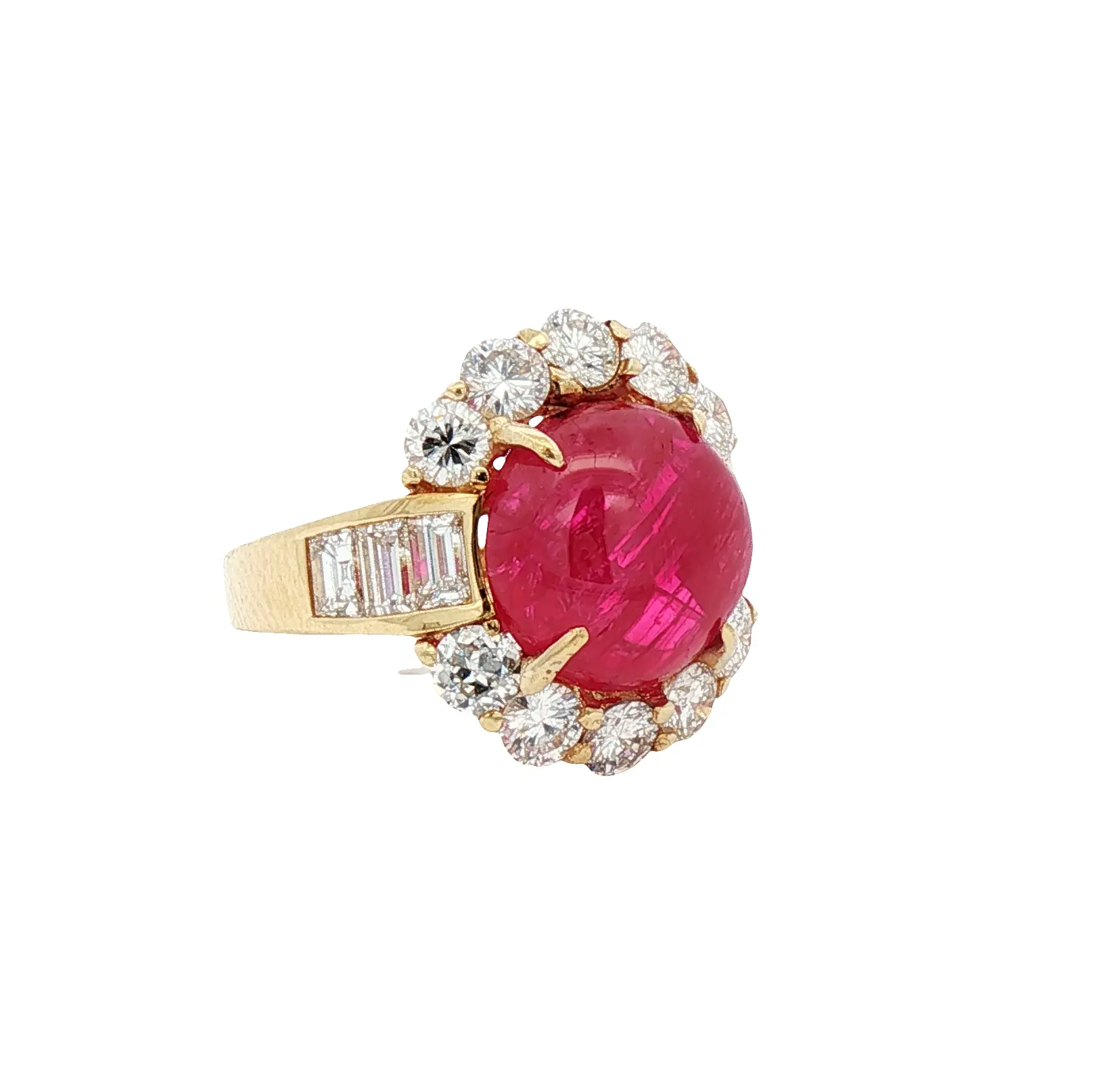 10.00 Carat Untreated Burmese Ruby Round Cabochon with Diamonds in 18k Gold, AGL Certified