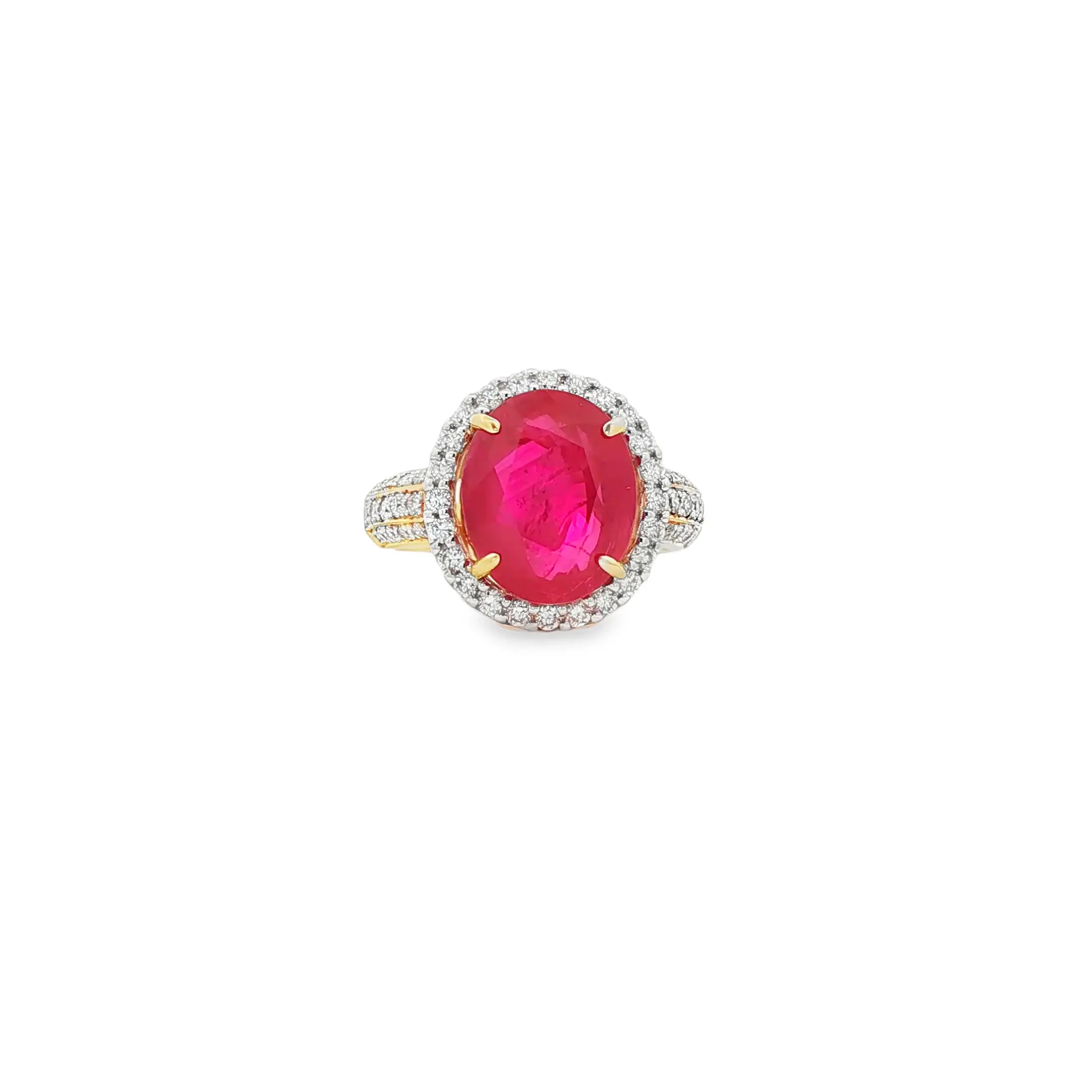 Luxury 7.65-carat no-heat Mozambique ruby ring with diamonds in 18k yellow gold, AGL certified