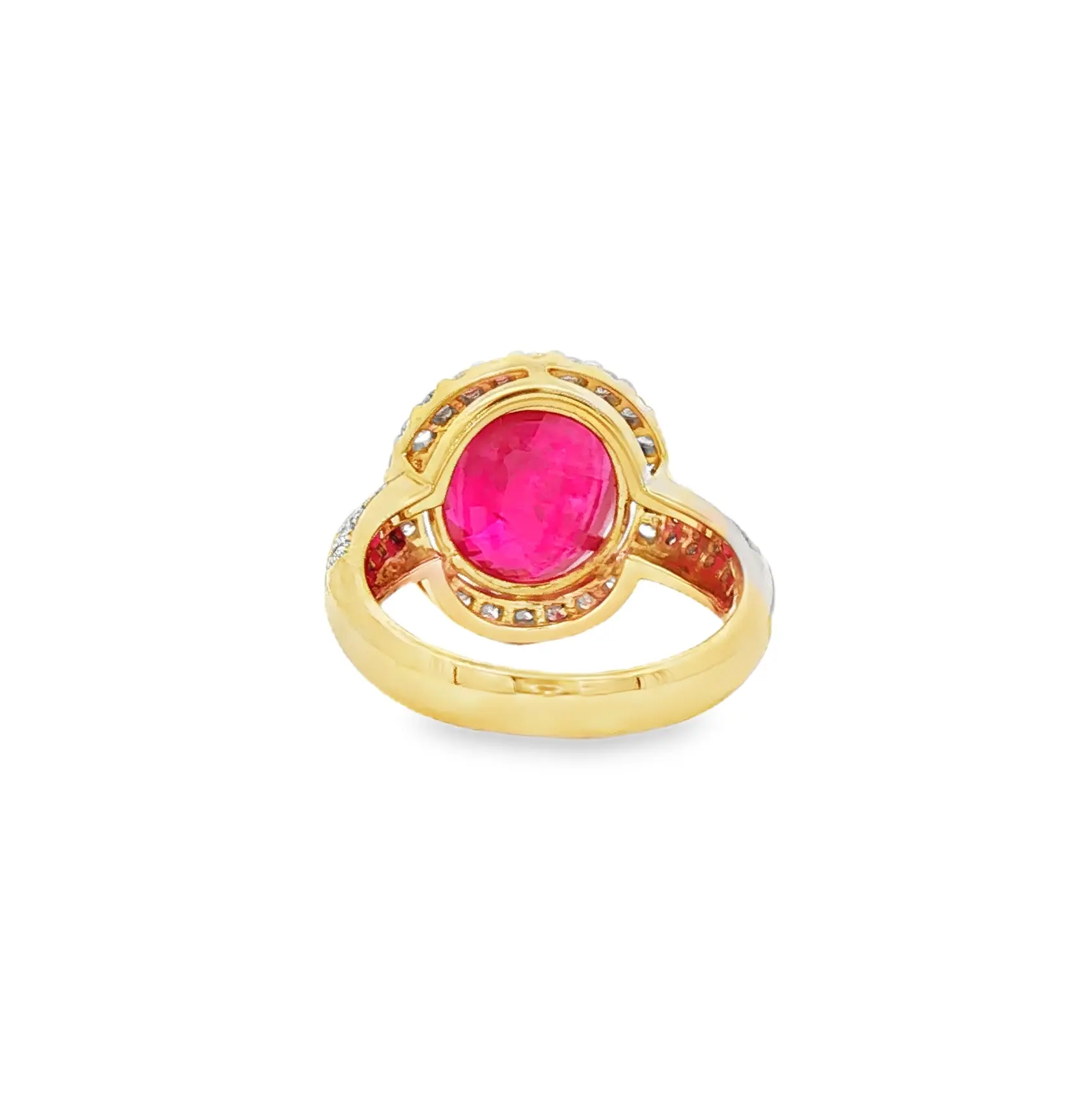 Luxury 7.65-carat no-heat Mozambique ruby ring with diamonds in 18k yellow gold, AGL certified