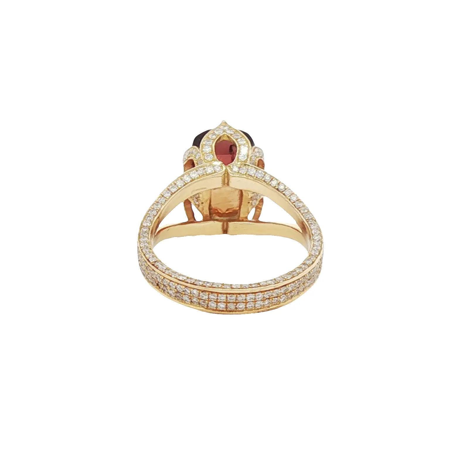 Luxury Burmese ruby cushion-cut ring, 4.69 carats, with diamond accents in 18k yellow gold.