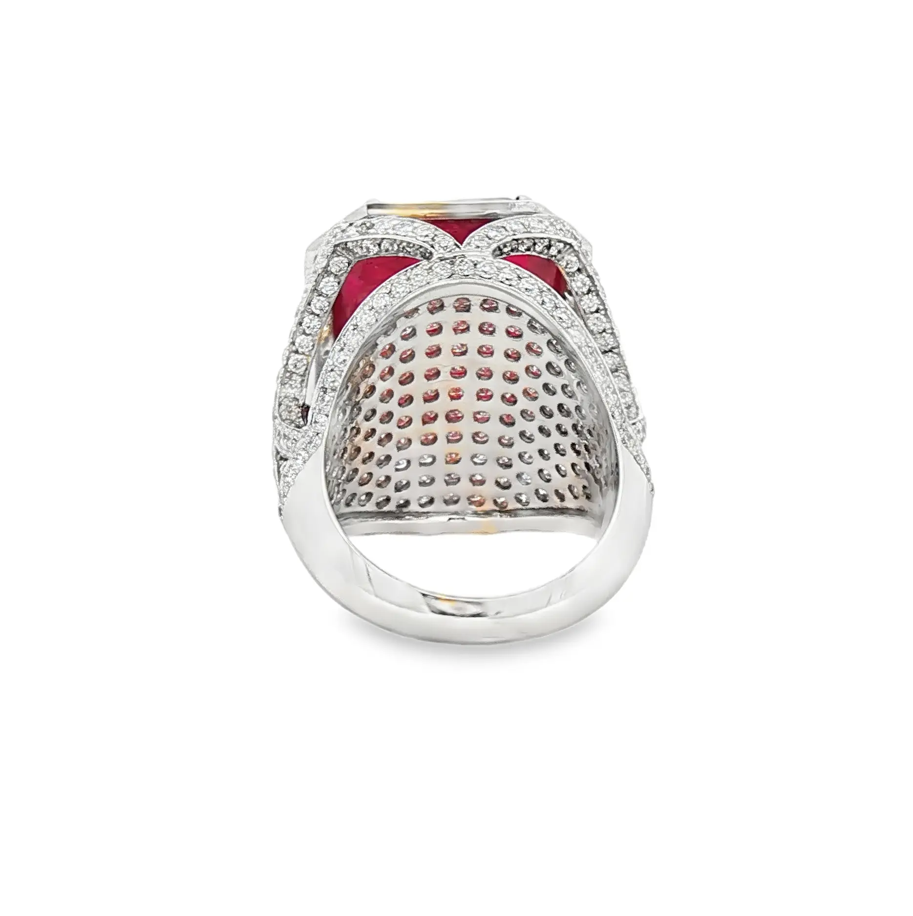 No-heat Mozambique ruby 17.27 ct octagonal brilliant cut ring in 18k white gold with 4.00 ct diamonds, certified by C. Dunaigre and GIA