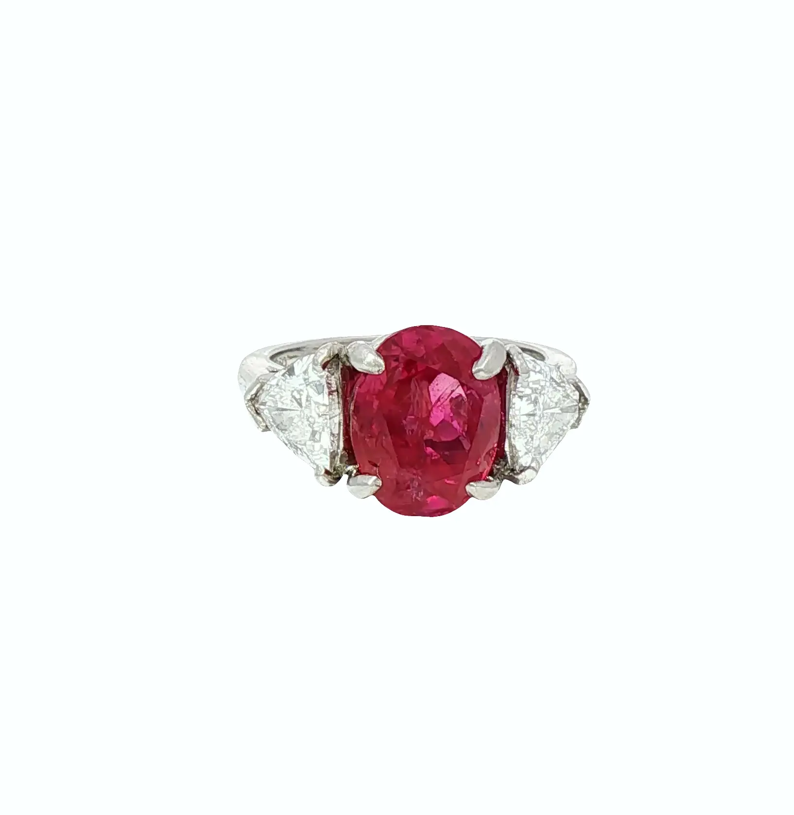 4.06 ct no-heat Burmese ruby oval mixed cut ring in platinum with 1.10 ct diamonds, AGL certified luxury jewelry