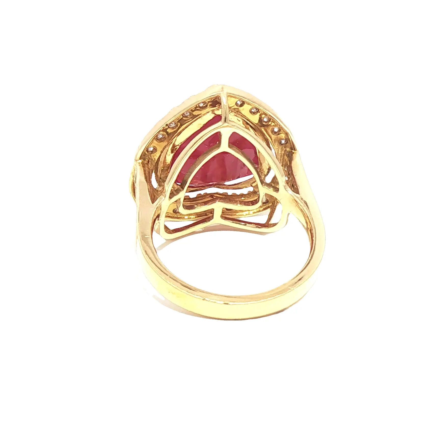18K yellow gold ring with 11.57 ct natural no-heat heart-shaped ruby and 1.06 ct diamonds, luxury jewelry design