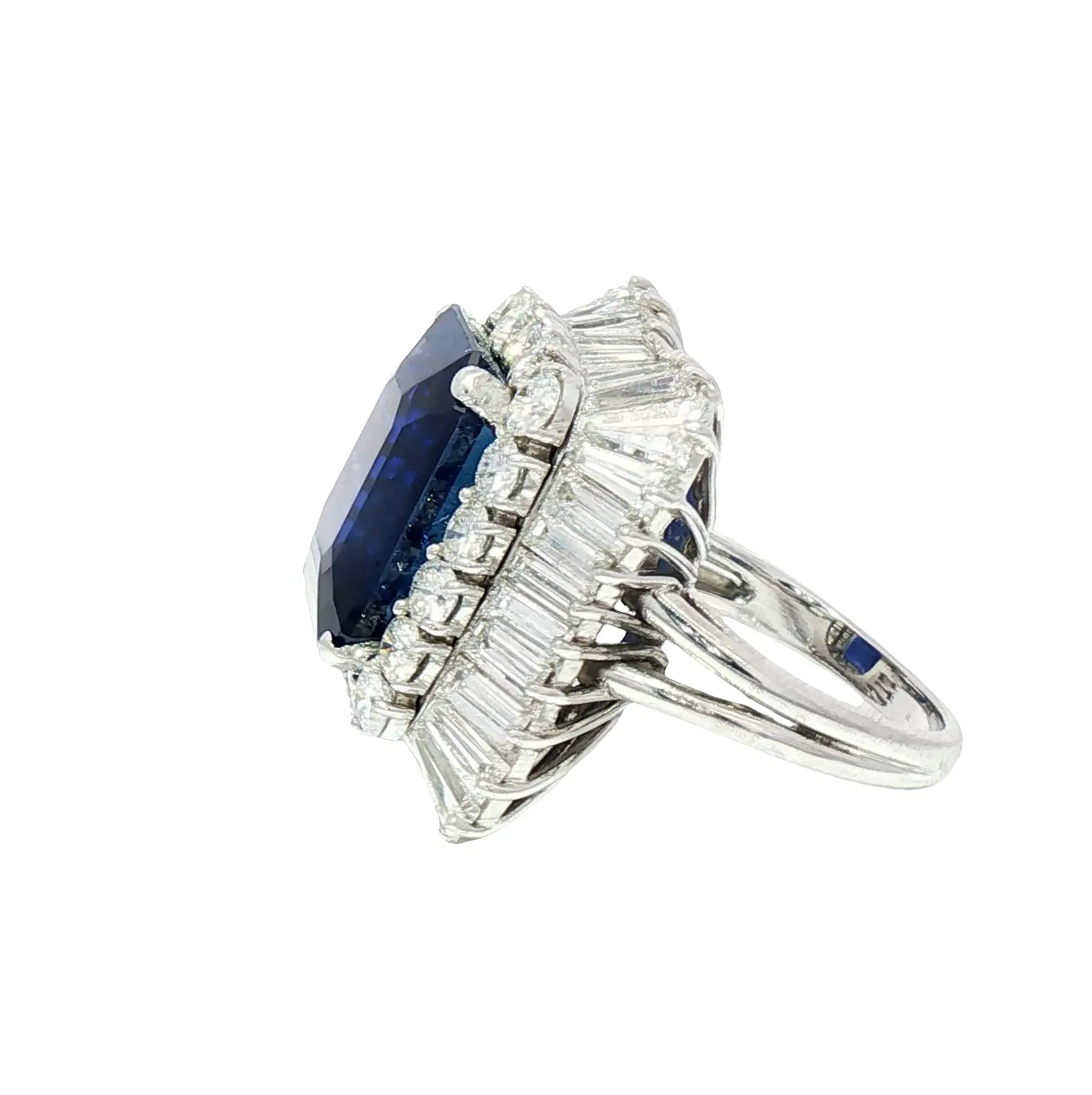 16.75 Carat Natural No-Heat Ceylon Blue Sapphire Emerald-Cut Ring in 18K White Gold with Diamond Accents