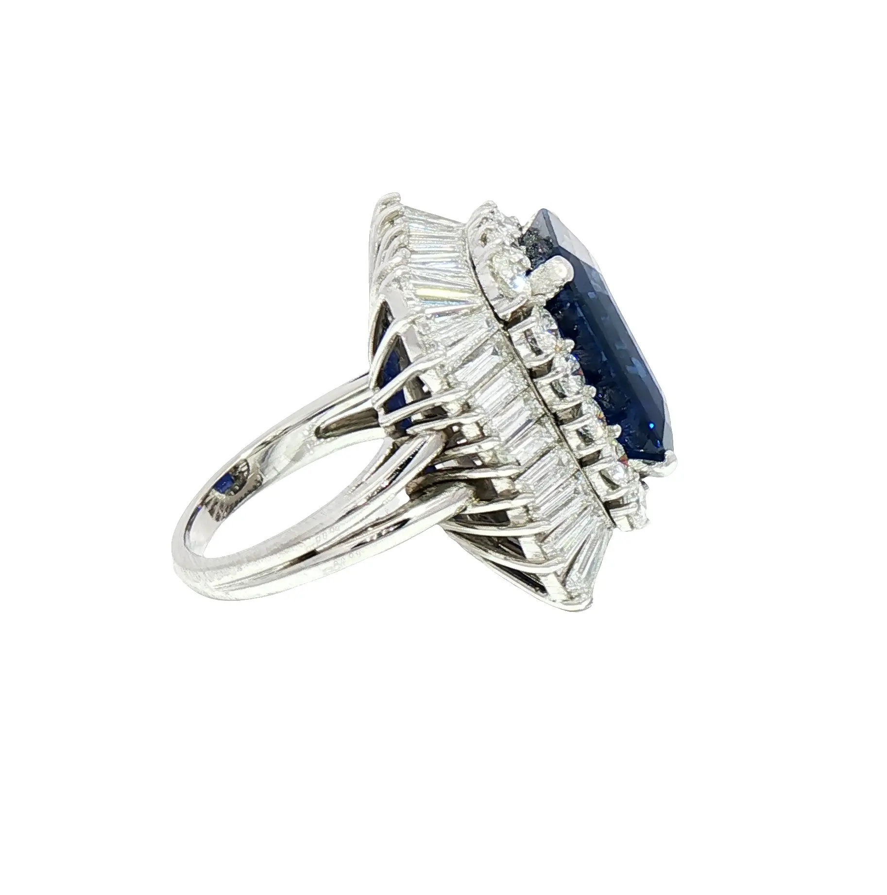 16.75 Carat Natural No-Heat Ceylon Blue Sapphire Emerald-Cut Ring in 18K White Gold with Diamond Accents