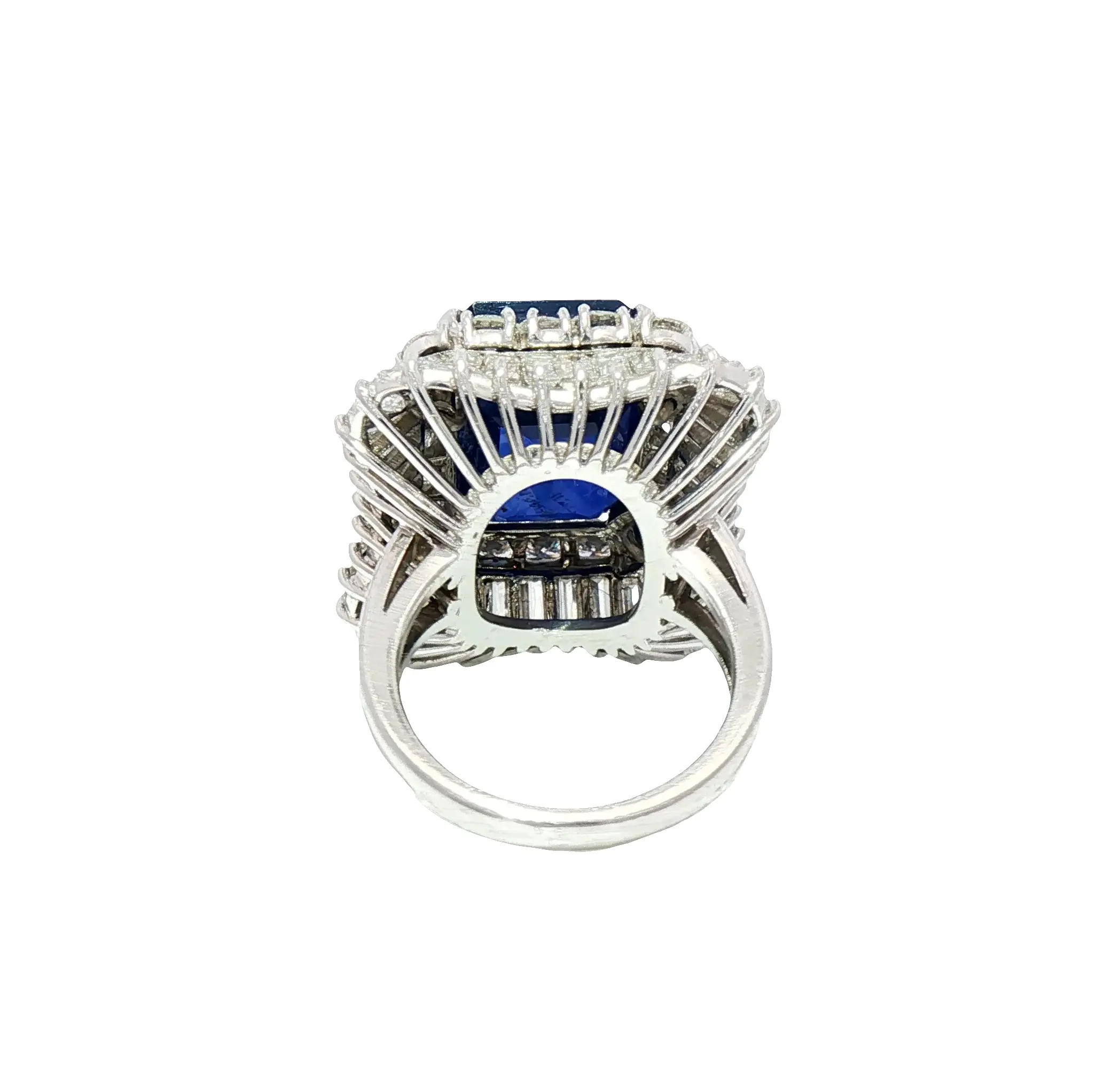 16.75 Carat Natural No-Heat Ceylon Blue Sapphire Emerald-Cut Ring in 18K White Gold with Diamond Accents