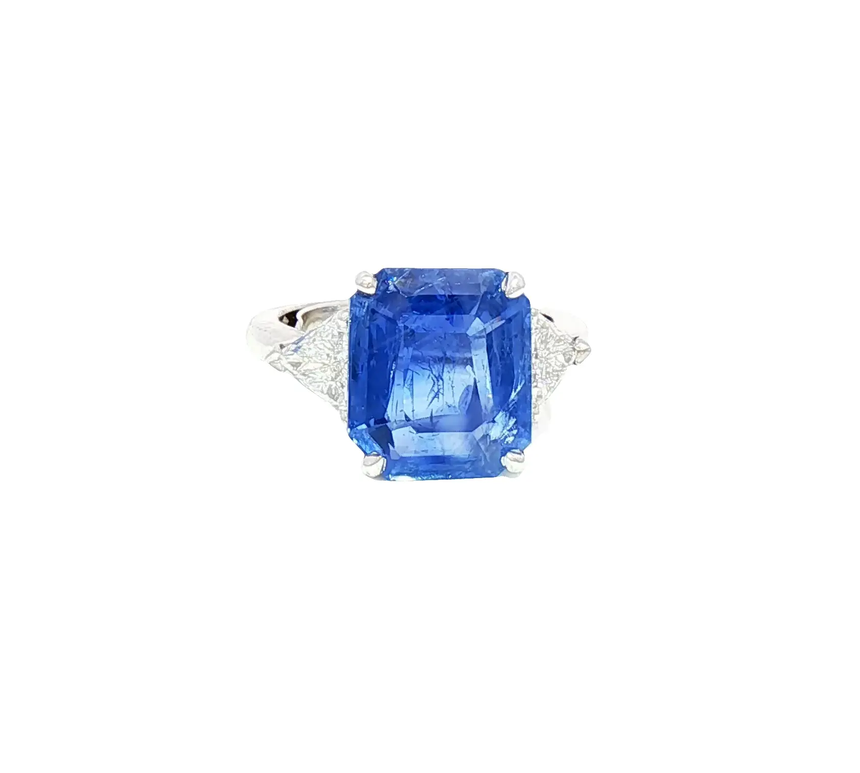 9.84 Carat Natural No-Heat Burmese Cushion-Cut Sapphire Ring in 18K White Gold with Diamond Accents
