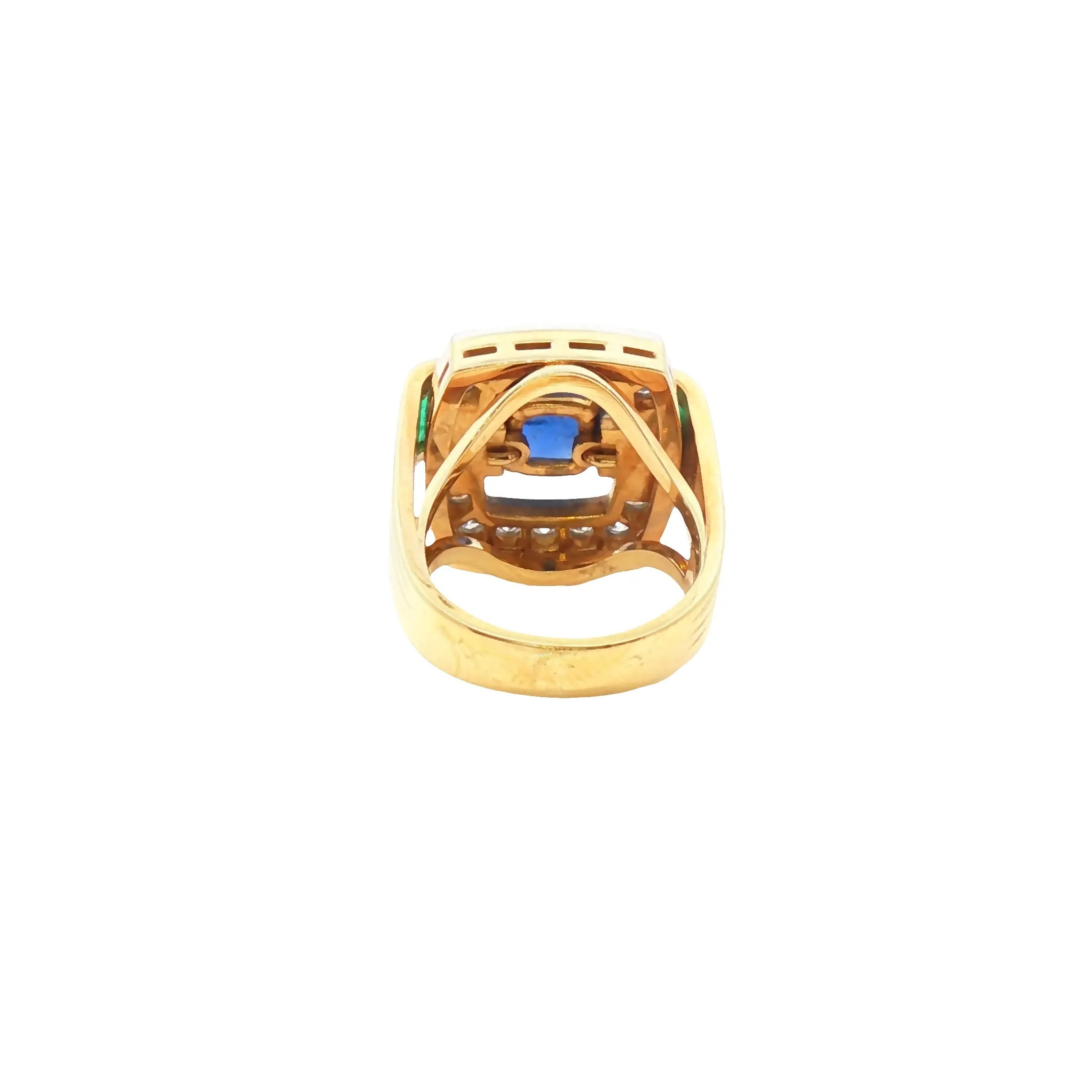 High-luxury Burmese 4.35 ct no-heat blue sapphire cabochon ring in 18K yellow gold with diamond accents