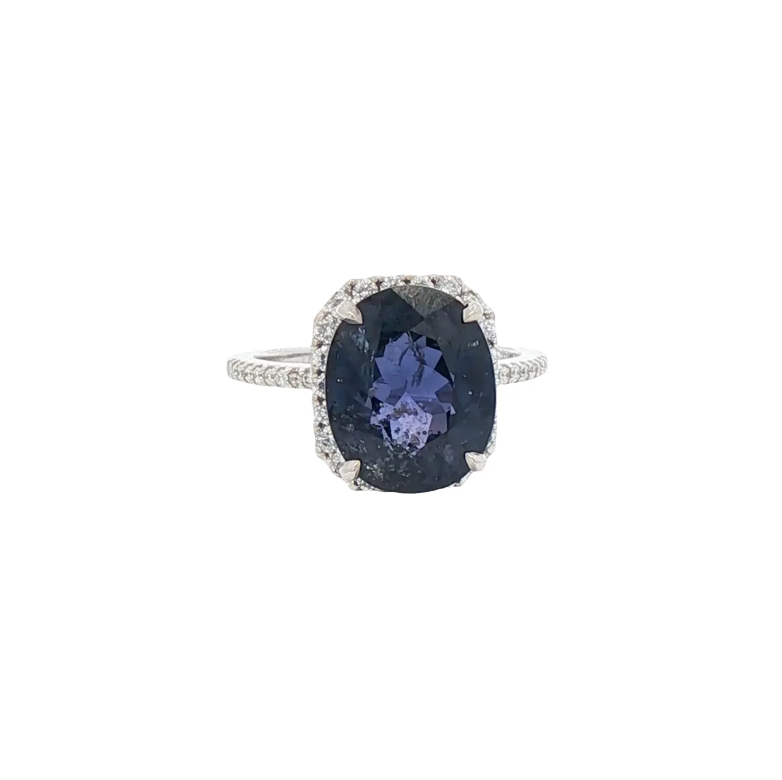 8.53 carat natural no-heat color-changing blue sapphire platinum ring with diamond accents, GIA certified