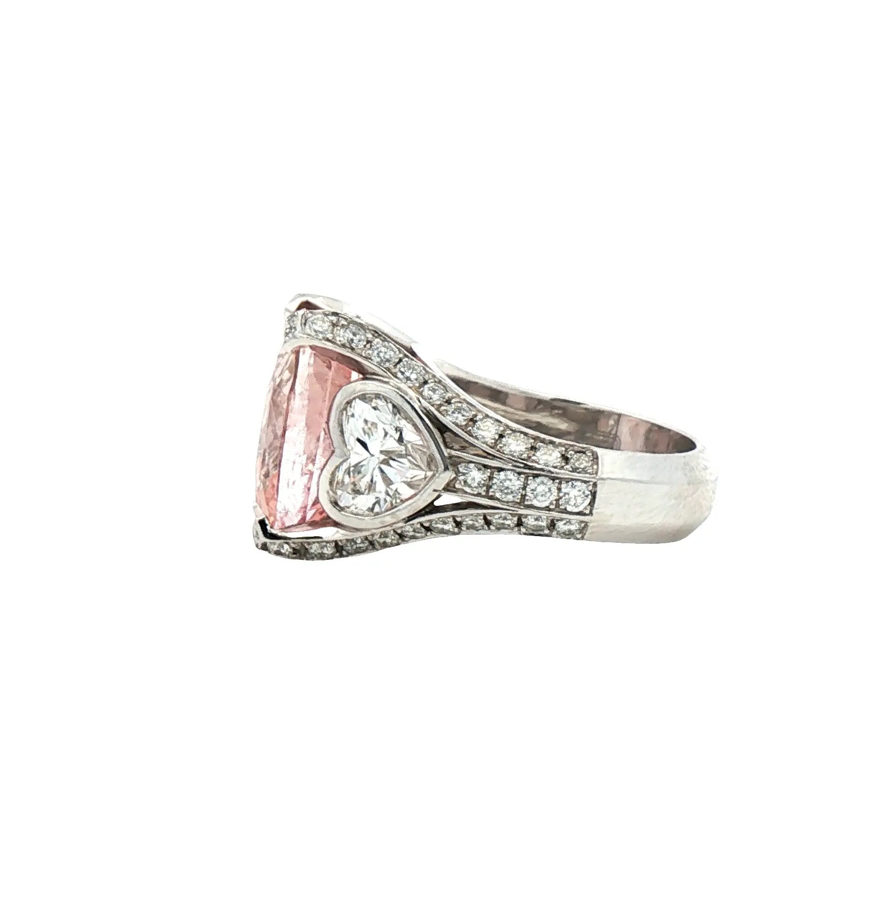 Square cushion-cut 15.26 carat no-heat Padparadscha sapphire from Madagascar, platinum ring with diamond accents