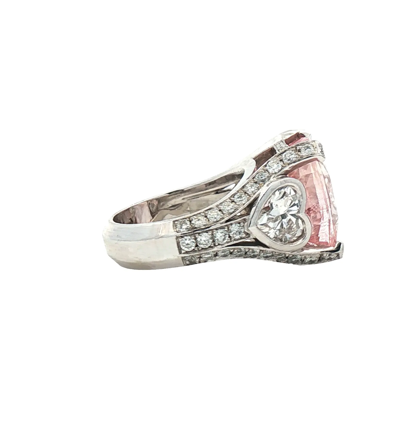 Square cushion-cut 15.26 carat no-heat Padparadscha sapphire from Madagascar, platinum ring with diamond accents