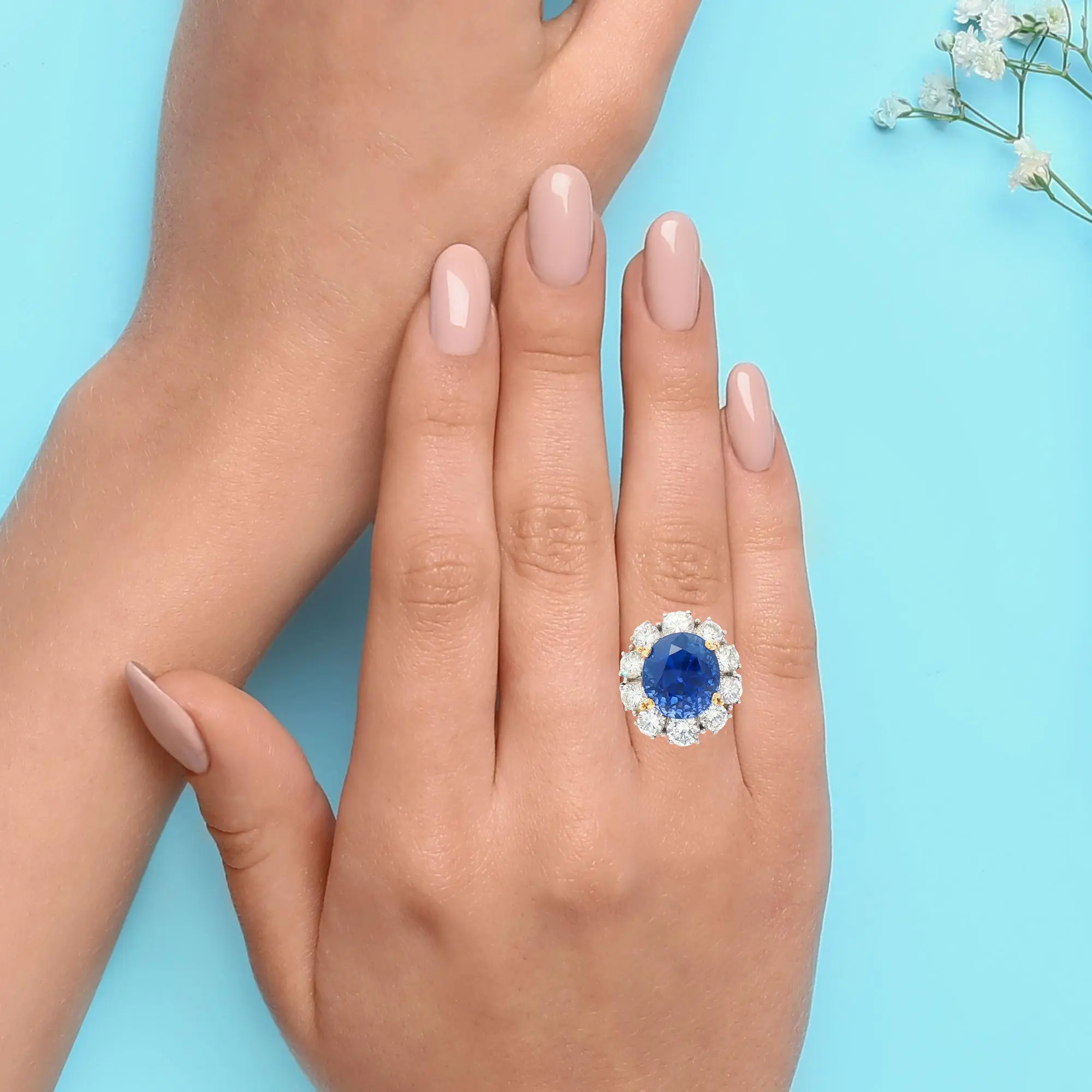 Natural 14.47 carat Ceylon blue sapphire and diamond platinum & 18K gold ring, AGL certified