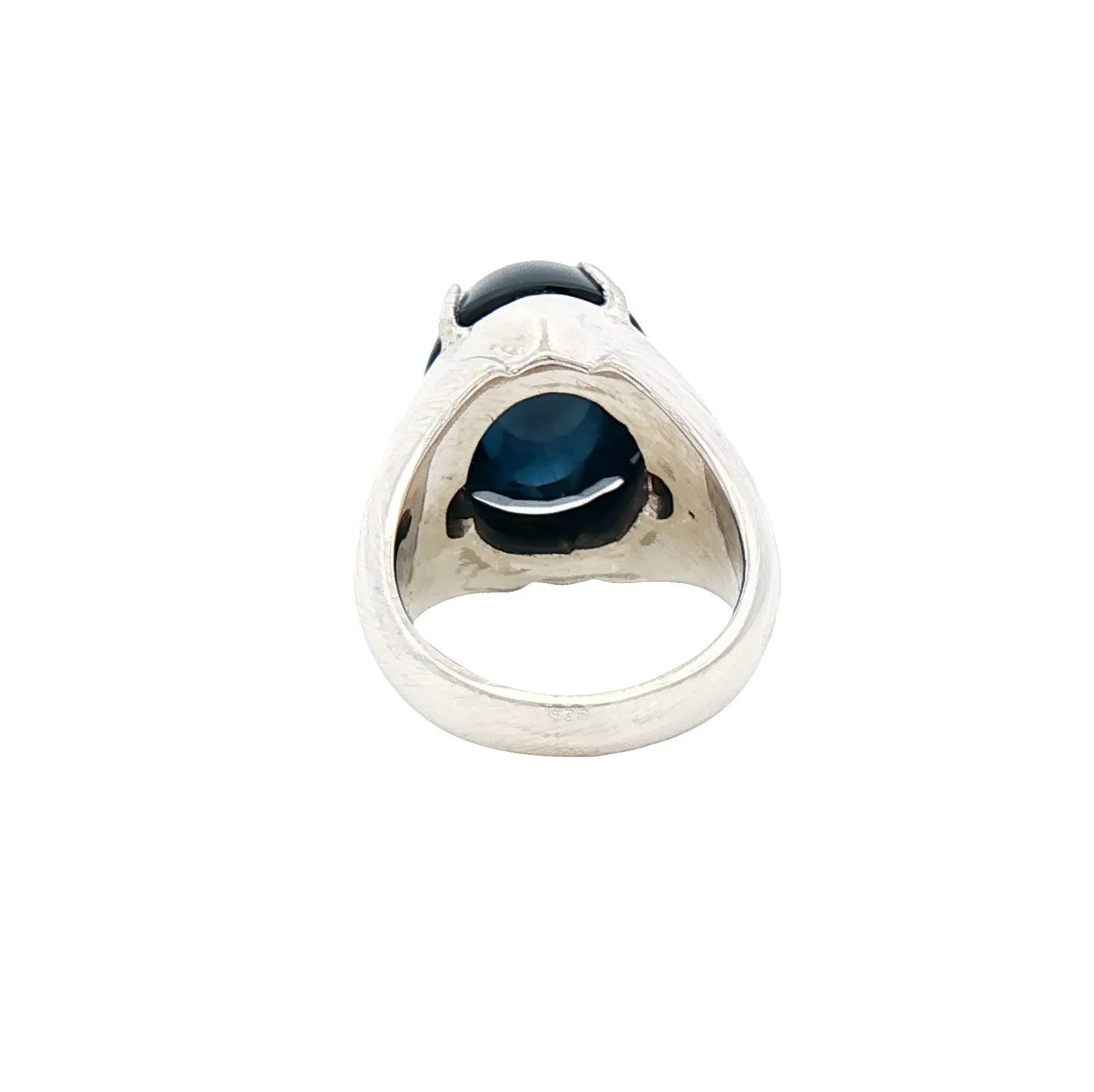 21.57 carat Thai blue sapphire cabochon ring in 14K white gold with diamond accents, certified by C. Dunaigre