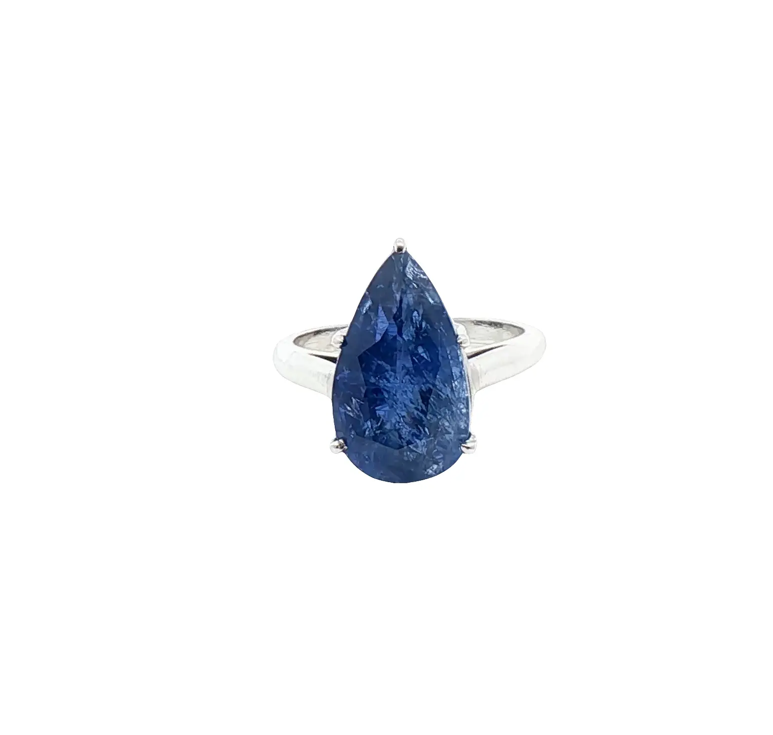 9.51 carat no-heat pear-shaped blue sapphire ring in platinum, certified by C. Dunaigre