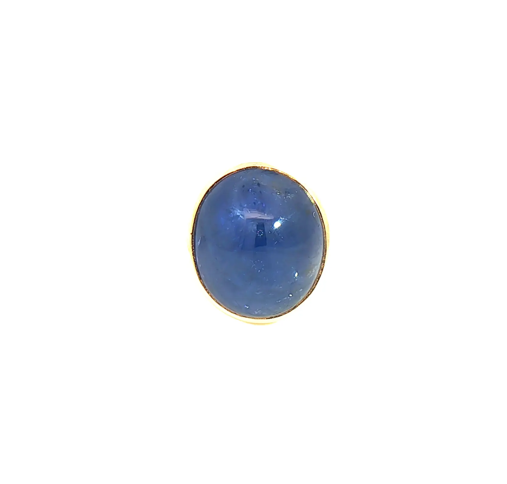 17.61 carat Burmese blue sapphire cabochon ring in 18K yellow gold, certified by C. Dunaigre, natural no-heat sapphire