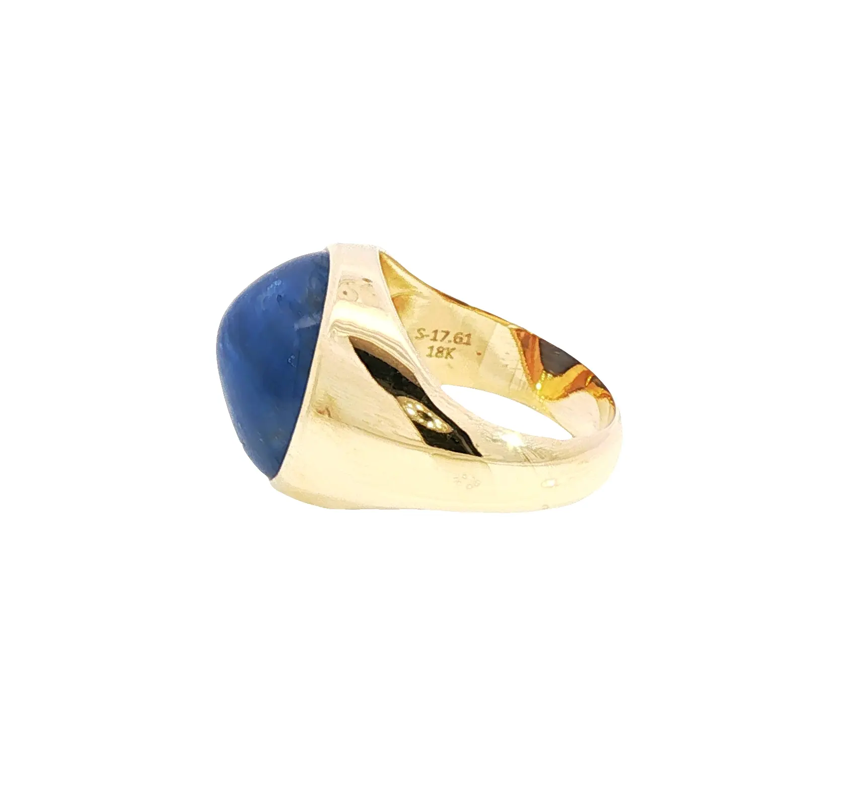 17.61 carat Burmese blue sapphire cabochon ring in 18K yellow gold, certified by C. Dunaigre, natural no-heat sapphire
