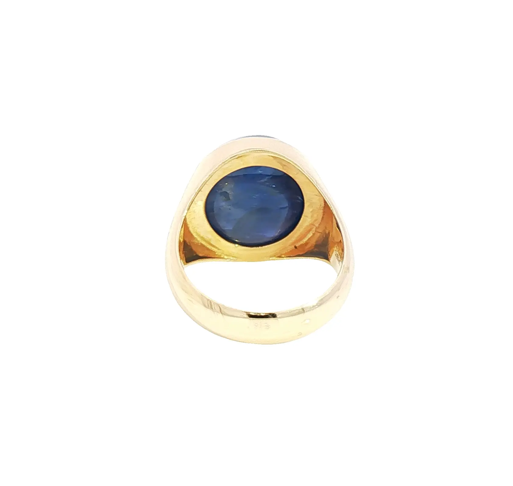 17.61 carat Burmese blue sapphire cabochon ring in 18K yellow gold, certified by C. Dunaigre, natural no-heat sapphire