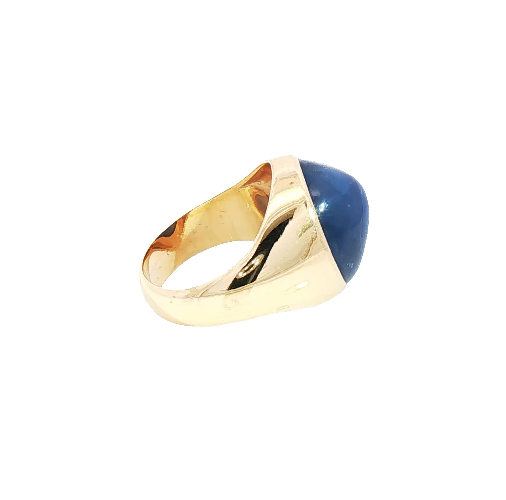 17.61 carat Burmese blue sapphire cabochon ring in 18K yellow gold, certified by C. Dunaigre, natural no-heat sapphire