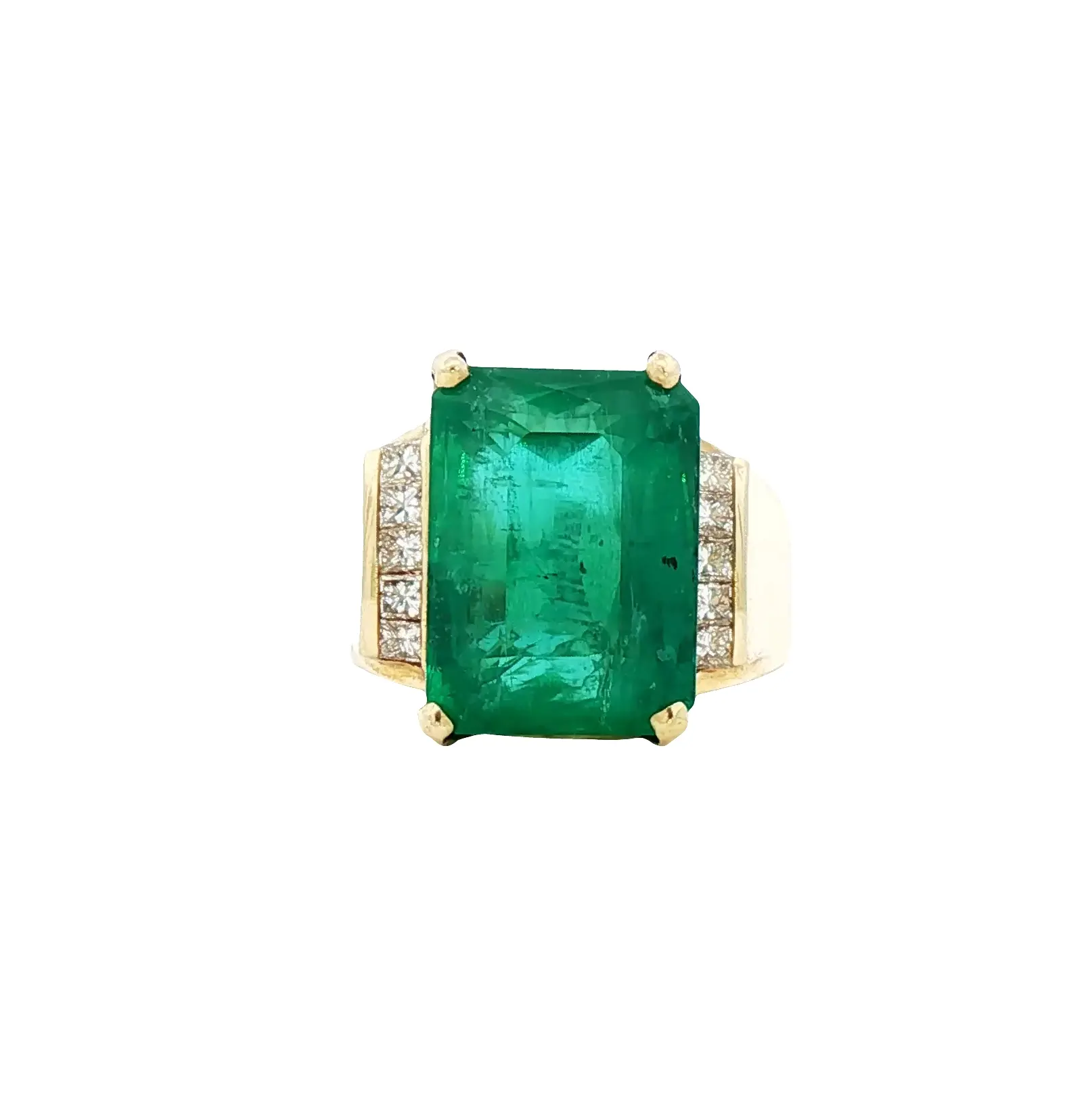 18.98 ct natural Brazilian octagonal emerald in 18K yellow gold with ~0.20 ct diamonds, C. Dunaigre certified