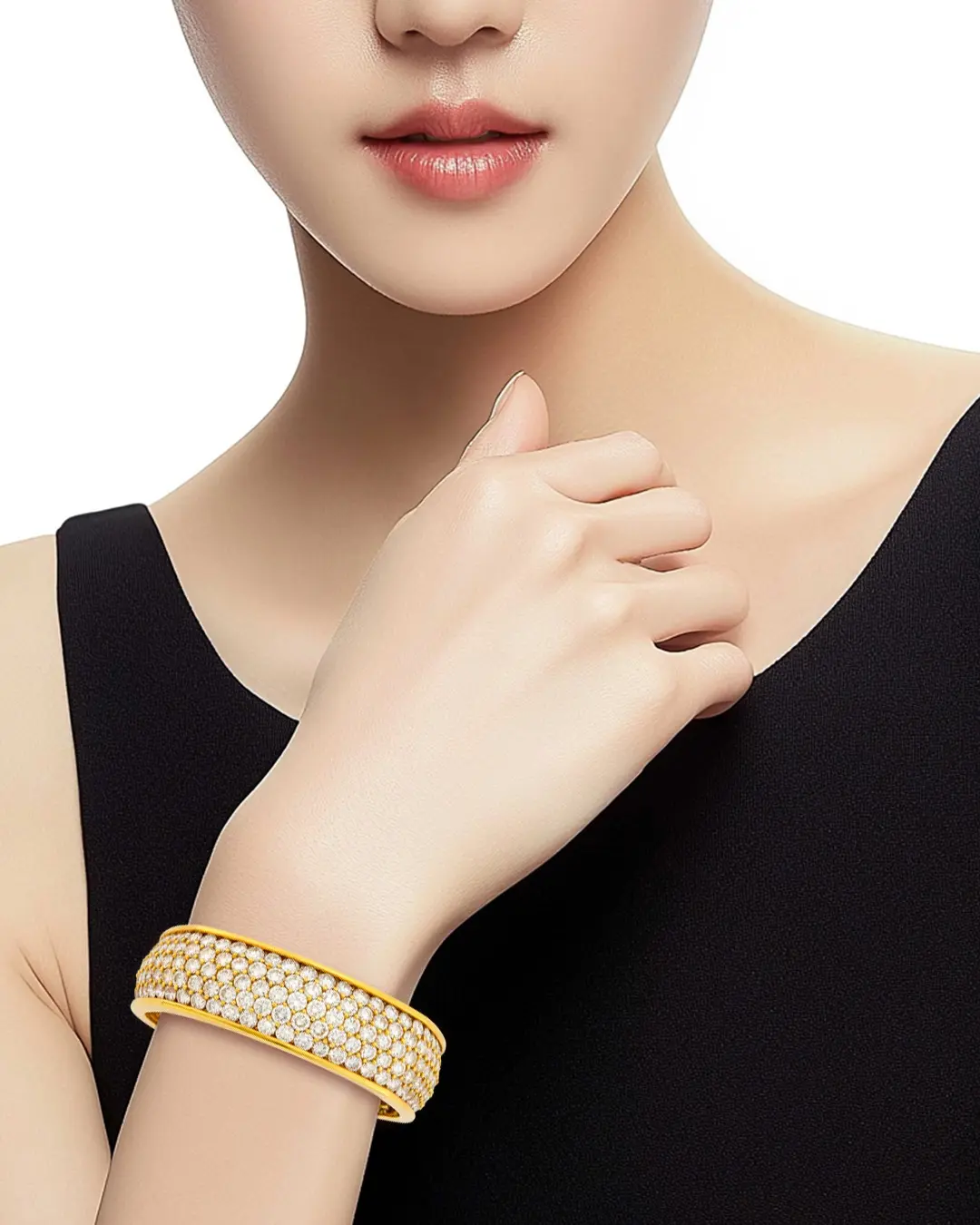 Jose Hess 18K gold diamond bangle bracelet with ~22.45 carats of round brilliant diamonds, signed and numbered 150287