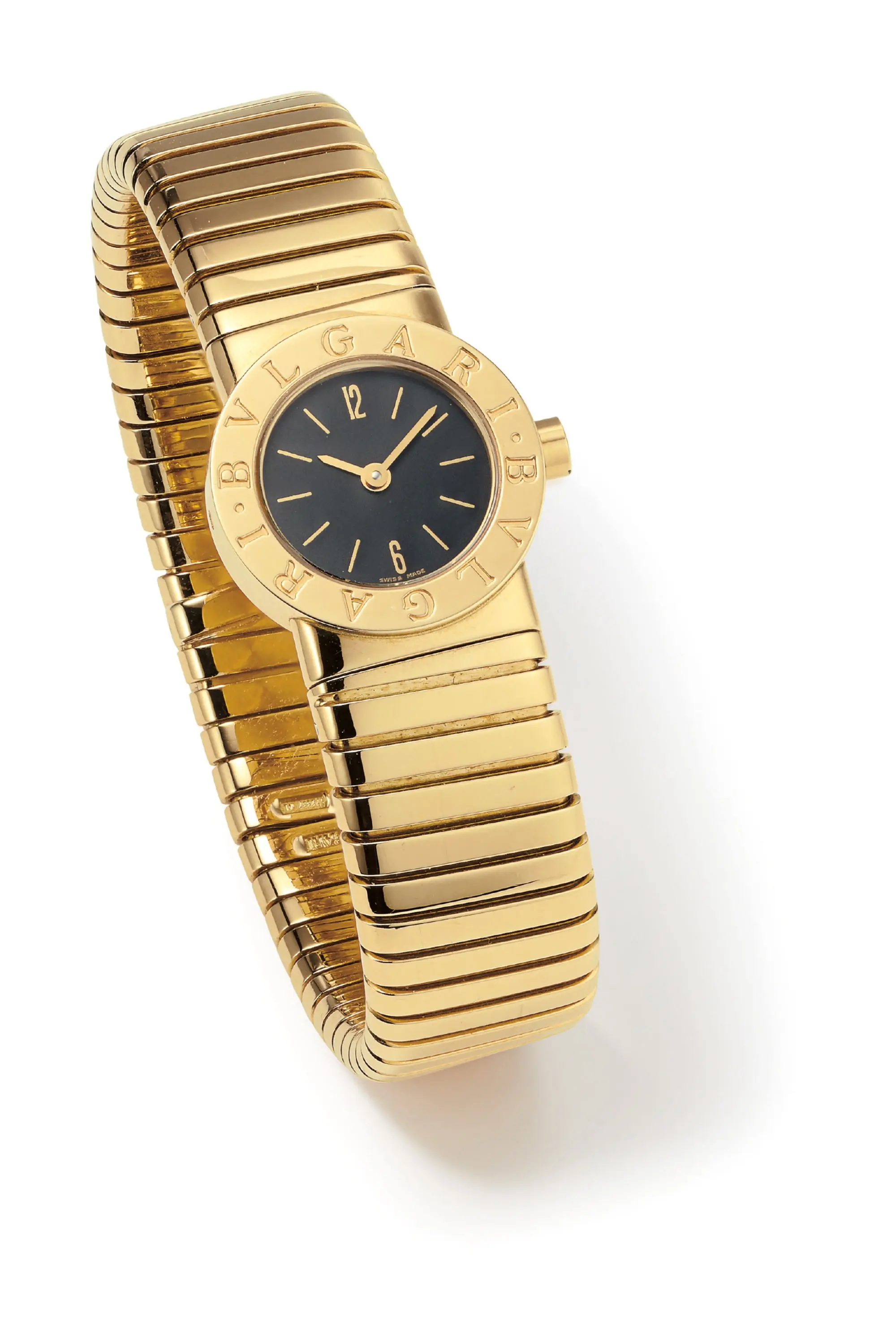 Bulgari ‘Tubogas’ 18K yellow gold and lacquer quartz wristwatch, ref. BB192T, coiled bracelet, interior diameter approx. 2 inches