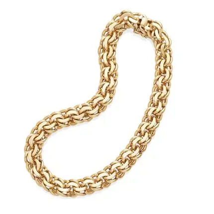Retro Cartier 14K yellow-gold chain necklace, heavy interlaced links, 14¾-inch length, signed Cartier