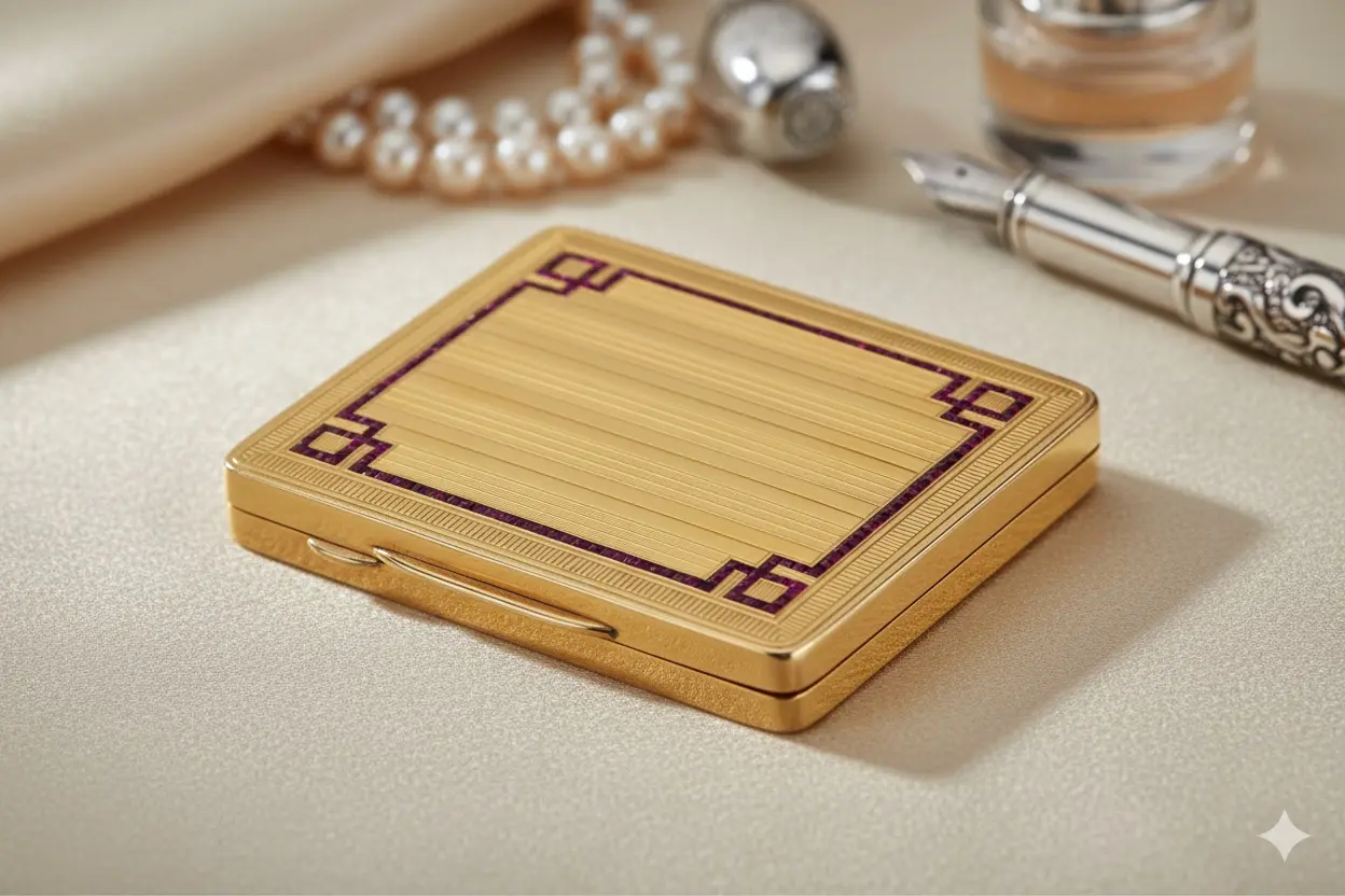 An antique rectangular 18k gold compact from circa 1910