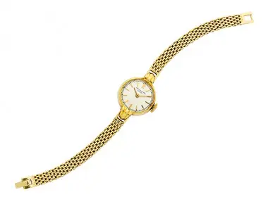 Vintage Patek Philippe lady’s wristwatch, ref. 2249, 18K gold 20 mm circular case with silvered dial and gilt baton markers on later 14K gold mesh bracelet