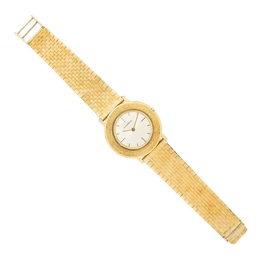 Juvenia lady’s 18K yellow-gold wristwatch with cross-Florentine textured circular case