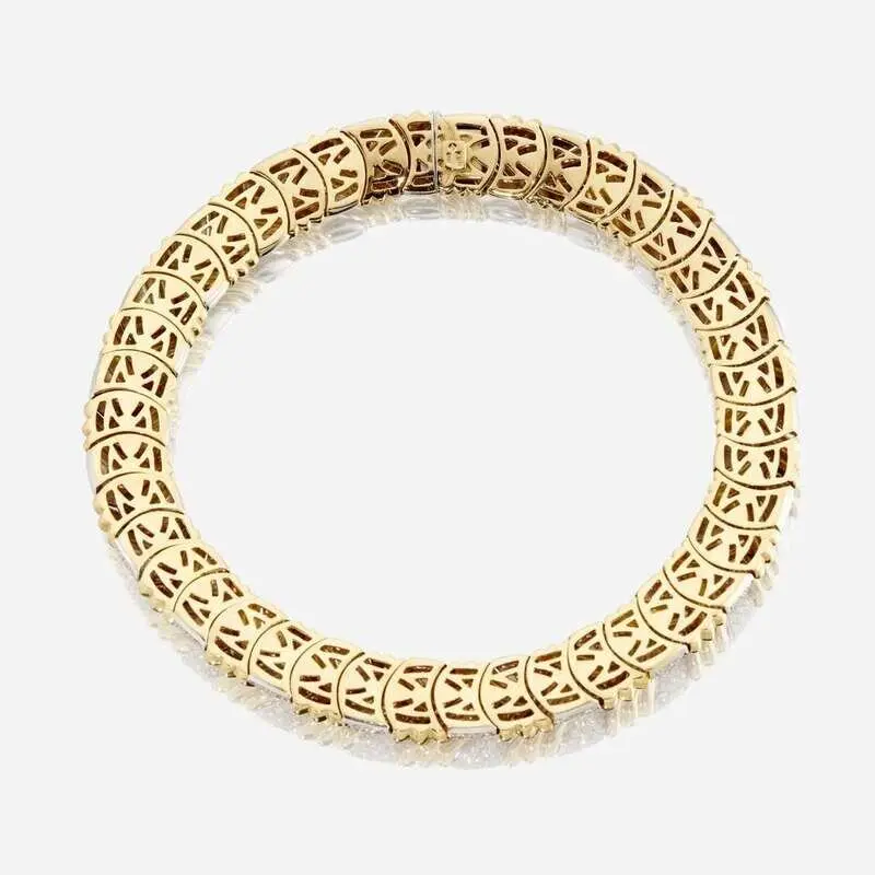 talian 18K yellow and white gold braided necklace with pavé diamond sections, matching semi-flexible cuff bracelet, two-tone suite